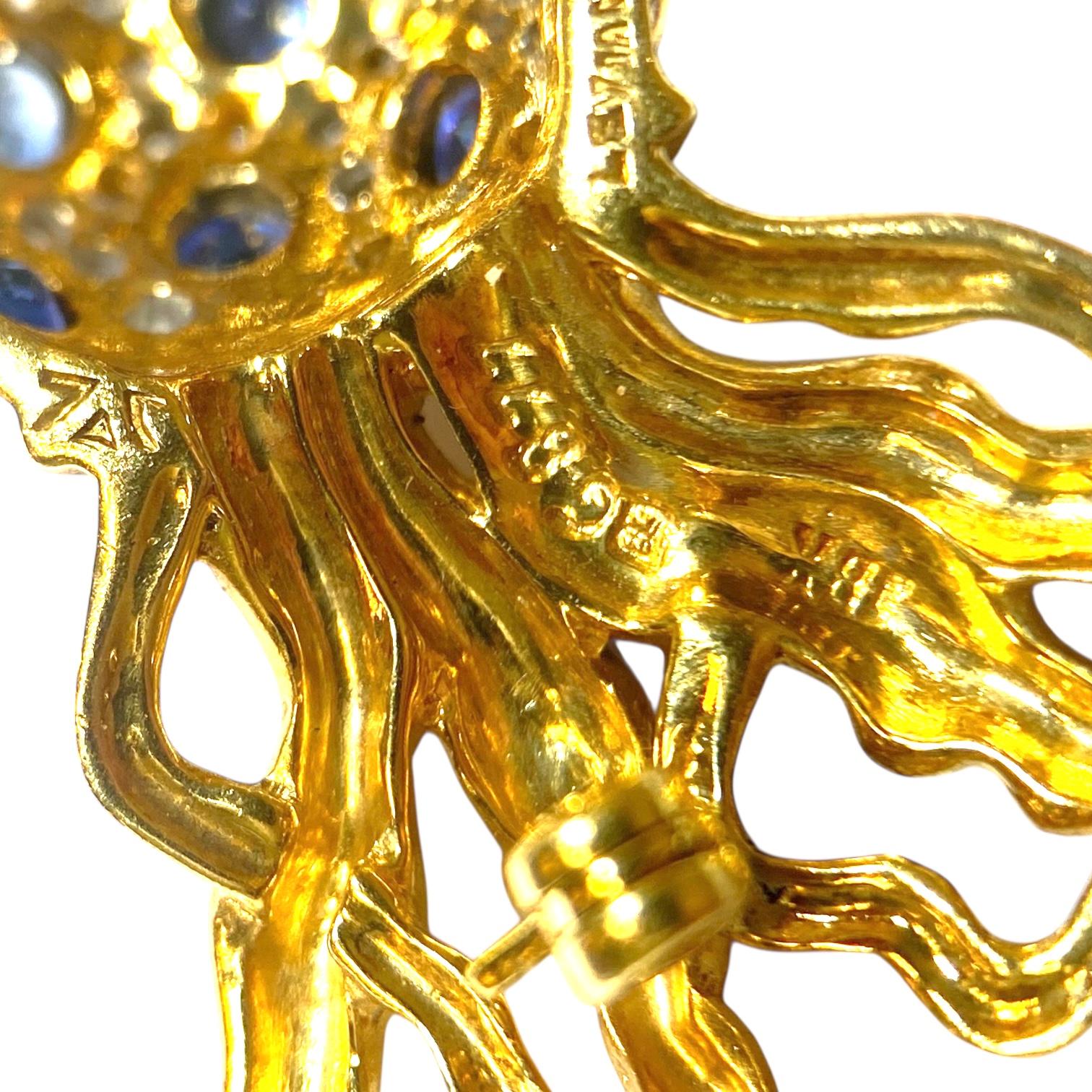 LeVian 18K Sapphire Diamond Jelly Fish Brooch