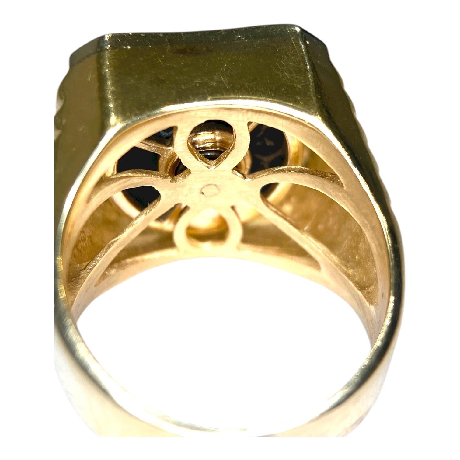 Vintage 14K Gold Onyx Floating Diamond Ring