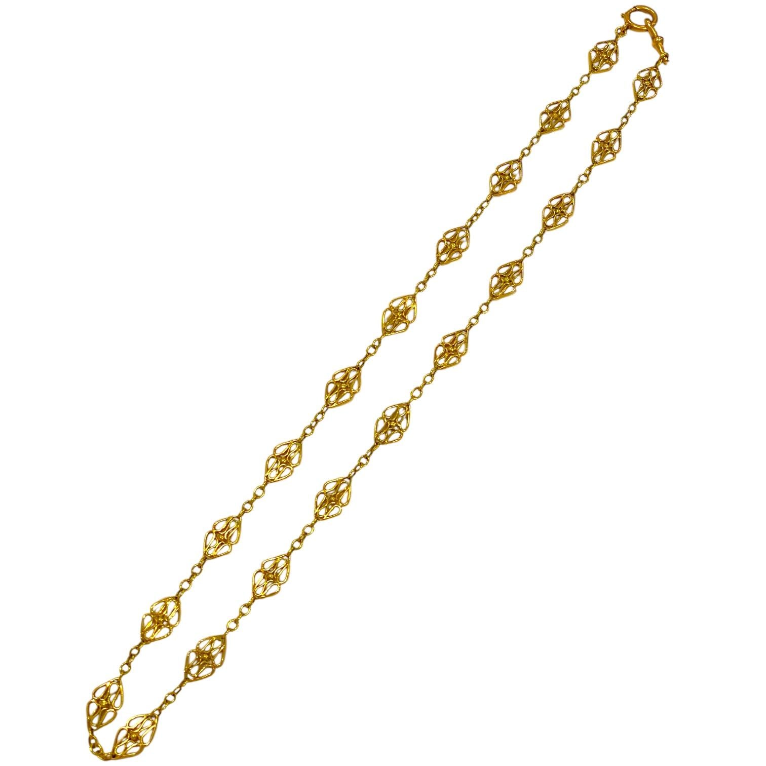 Antique 16K Yellow Gold Long Watch Chain Link Necklace