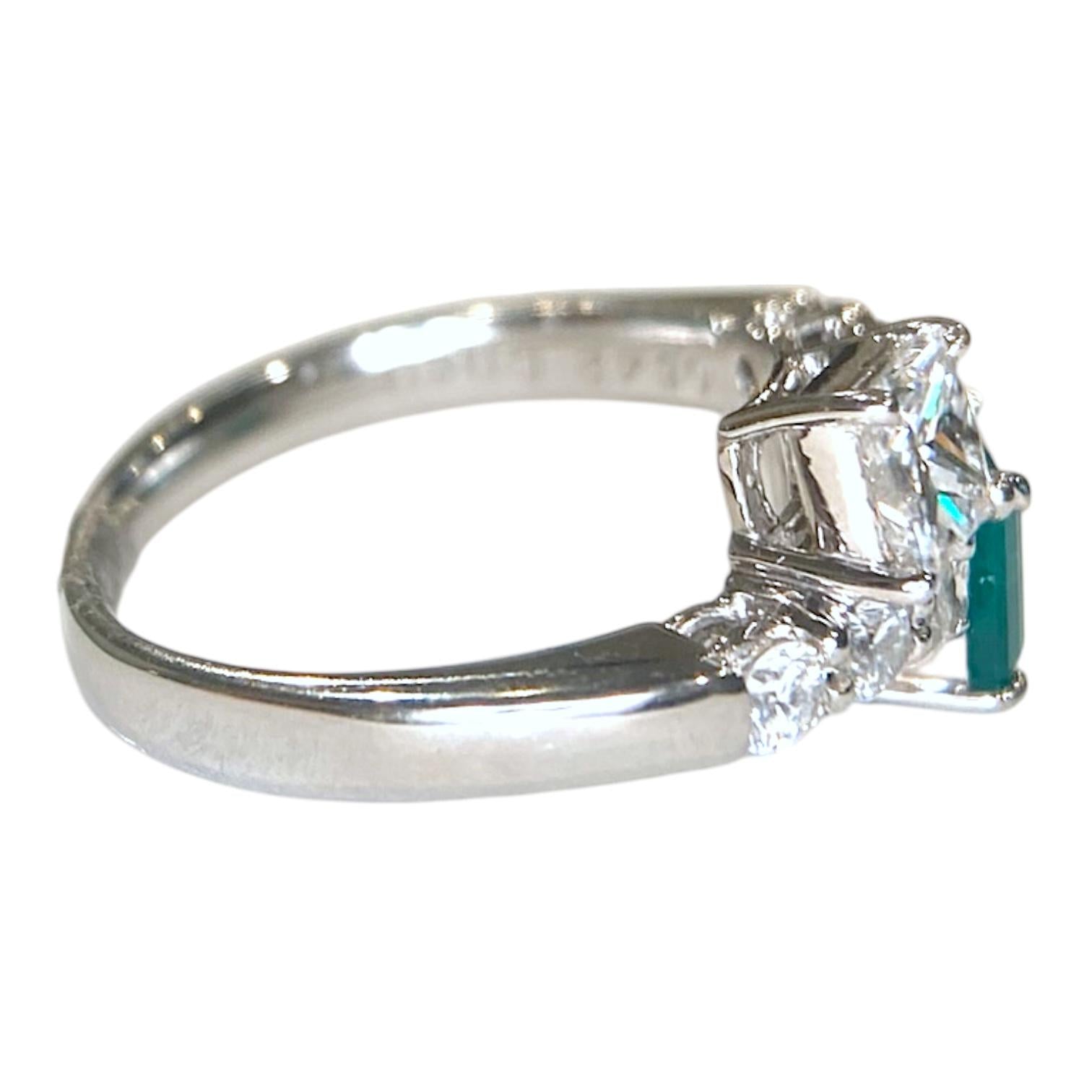 Platinum Emerald and Diamond Toi et Moi Ring