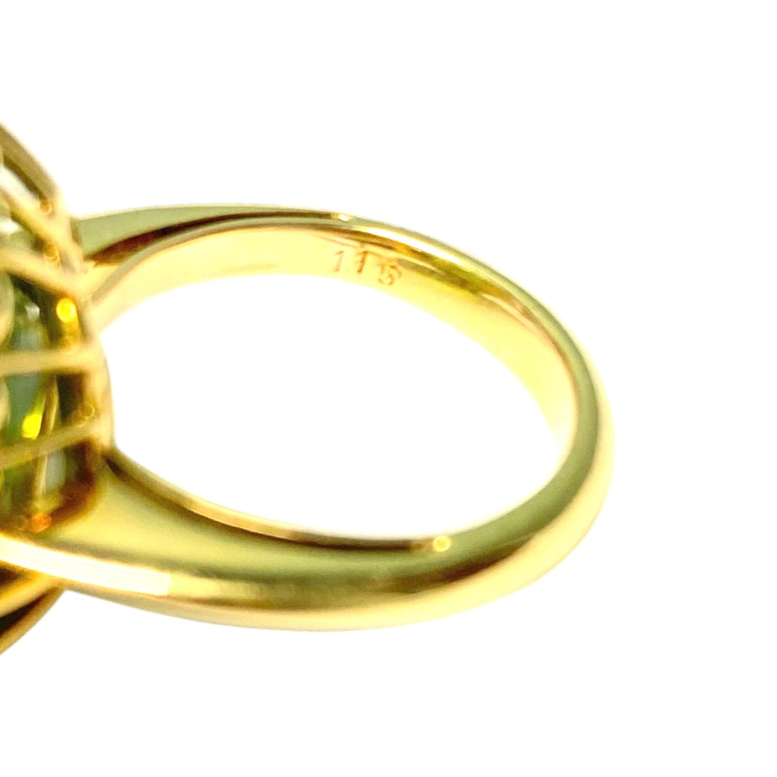 18K Yellow Gold Large Peridot and Diamond Ring