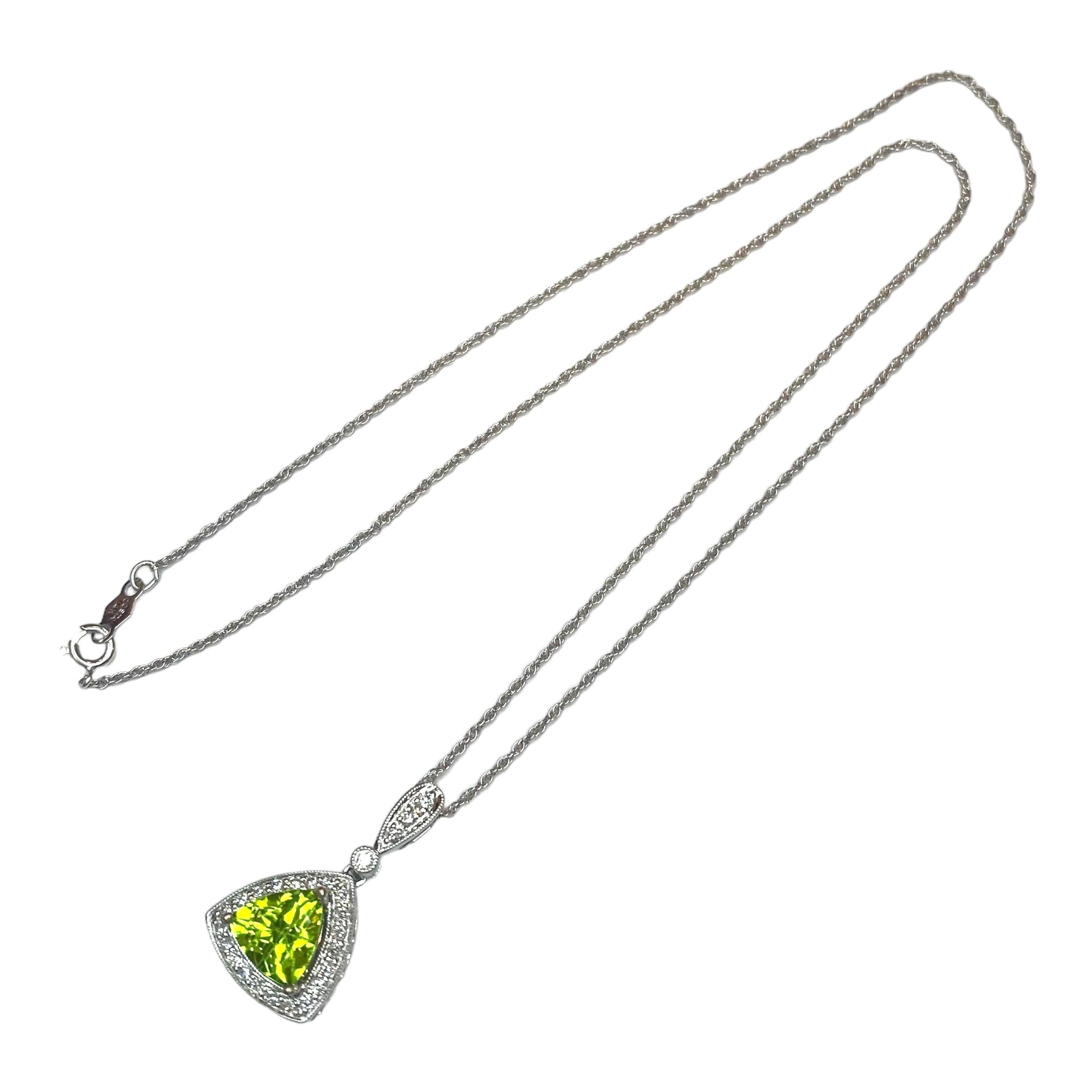 Peridot & Diamond White Gold Pendant with Chain
