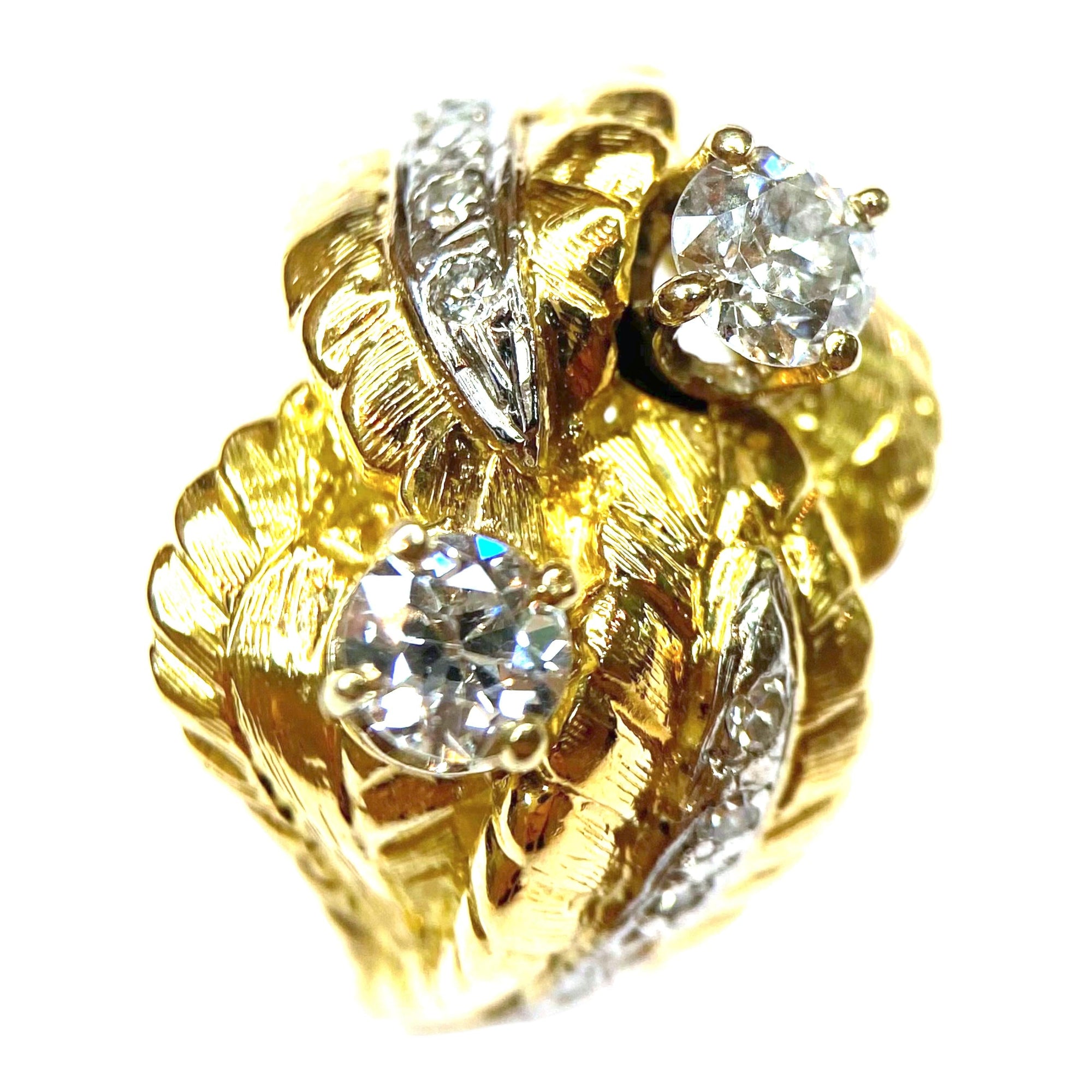 Vintage 18K Foliate Design Crossover Diamond Ring