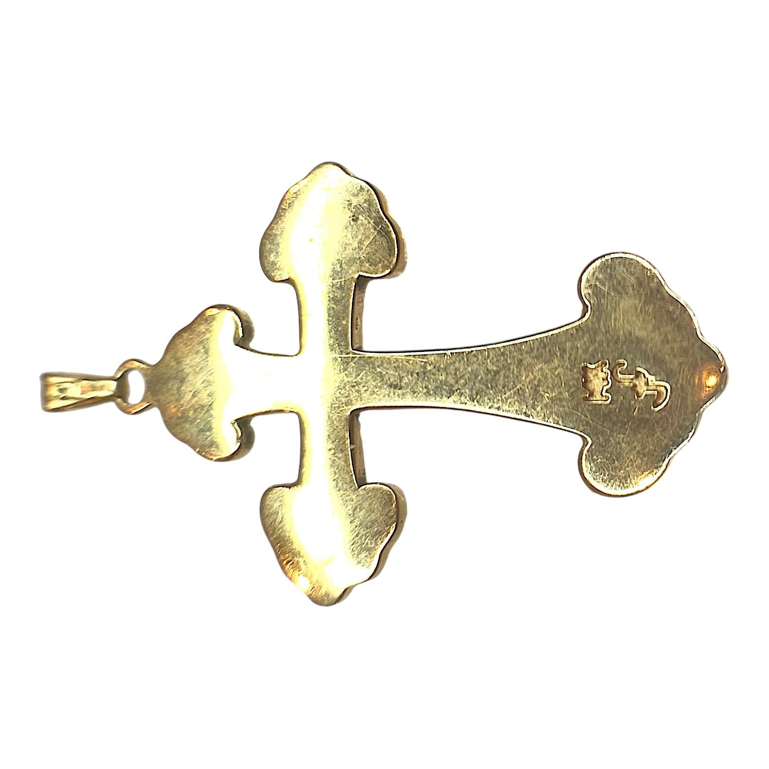 Vintage 14K Gold Inlay Opal Cross Pendant