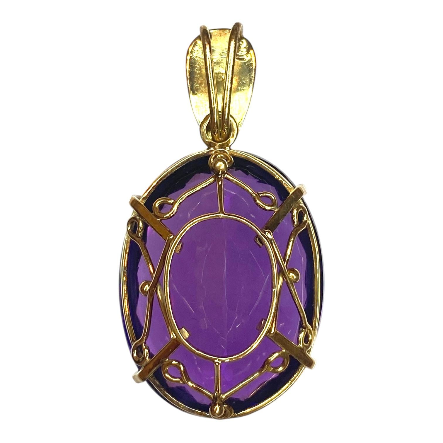 Vintage 18K Gold Large Amethyst Pendant