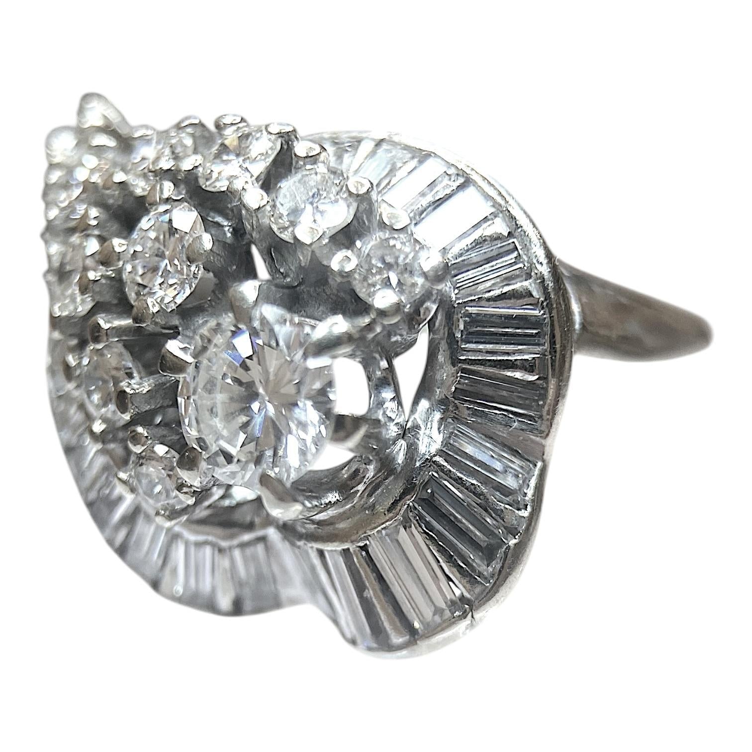 Vintage 14K White Gold Diamond Ballerina Ring