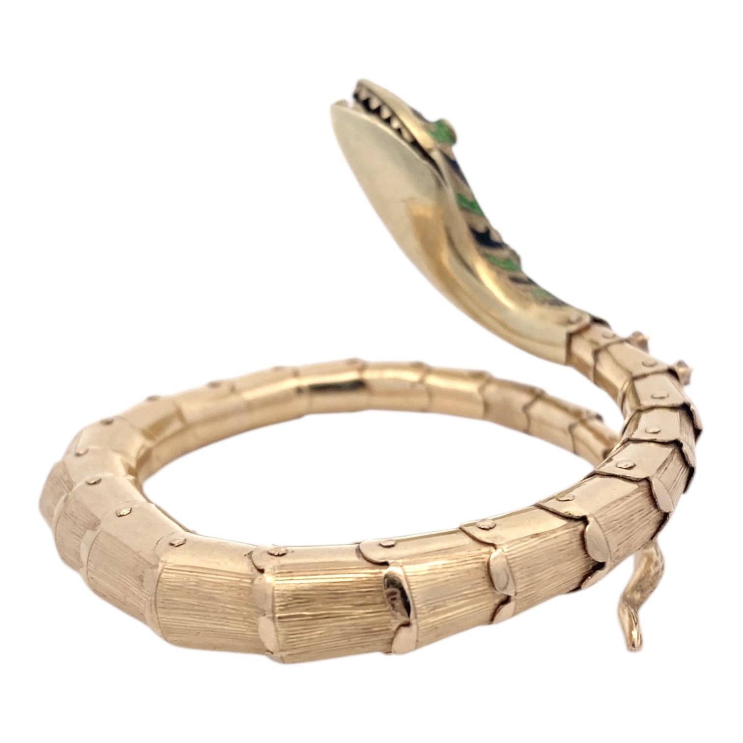 Vintage 14K Enamel & Diamond Articulated Snake Bracelet
