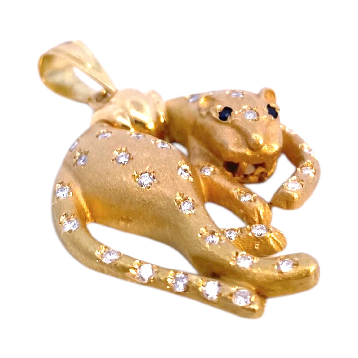 Vintage 18K Gold Diamond Set Panther Pendant