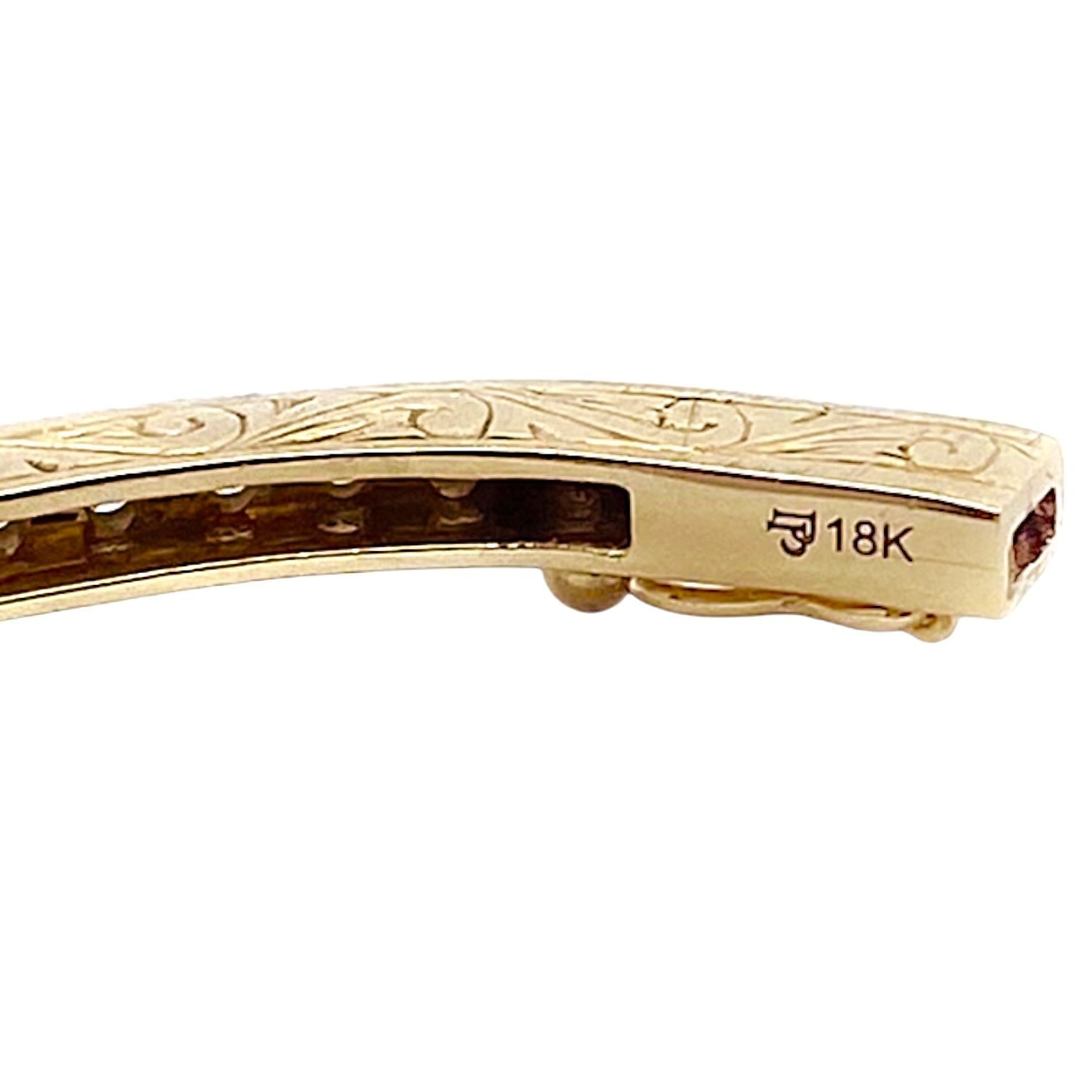 Penny Preville 18K Yellow Gold Engraved Diamond Bangle Bracelet