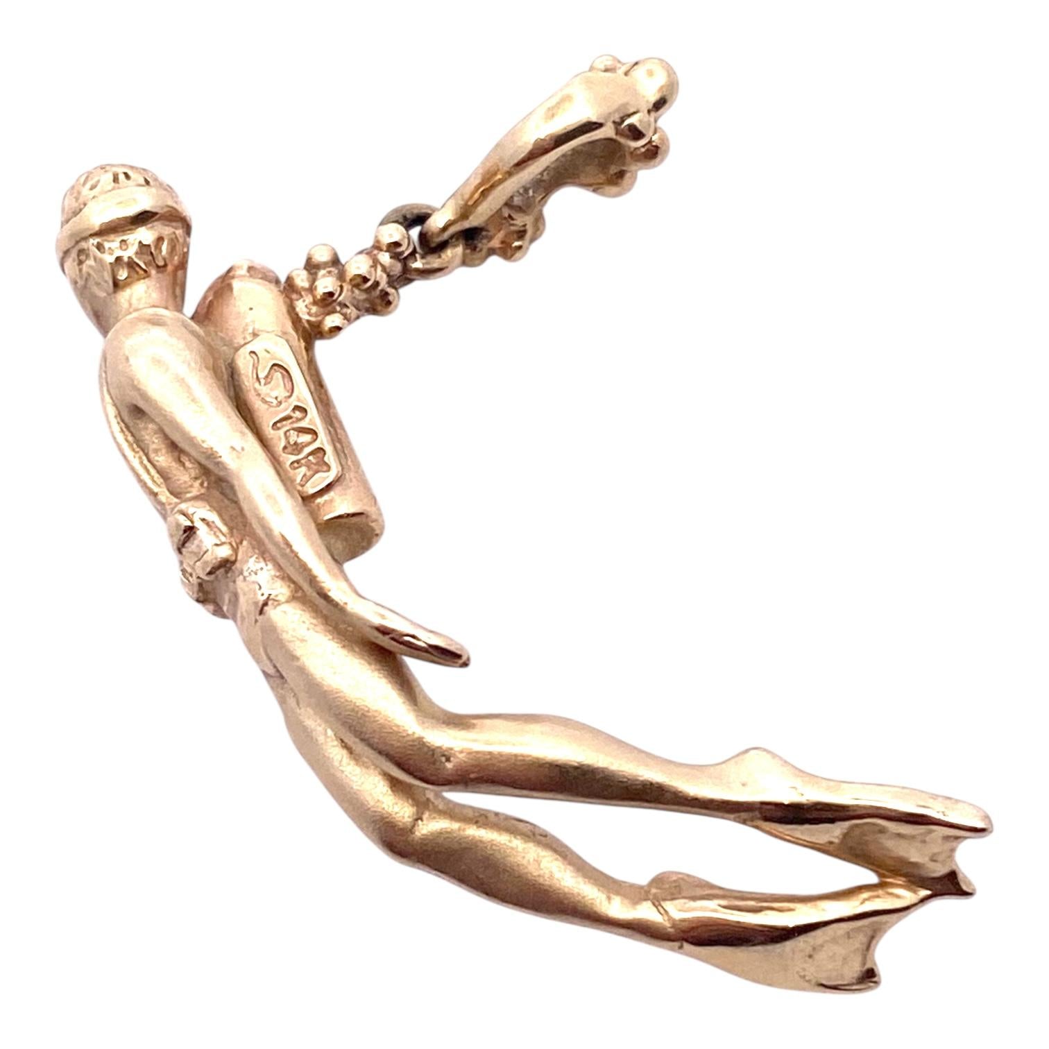 Vintage 14K Diamond Set Scuba Diver Charm Pendant