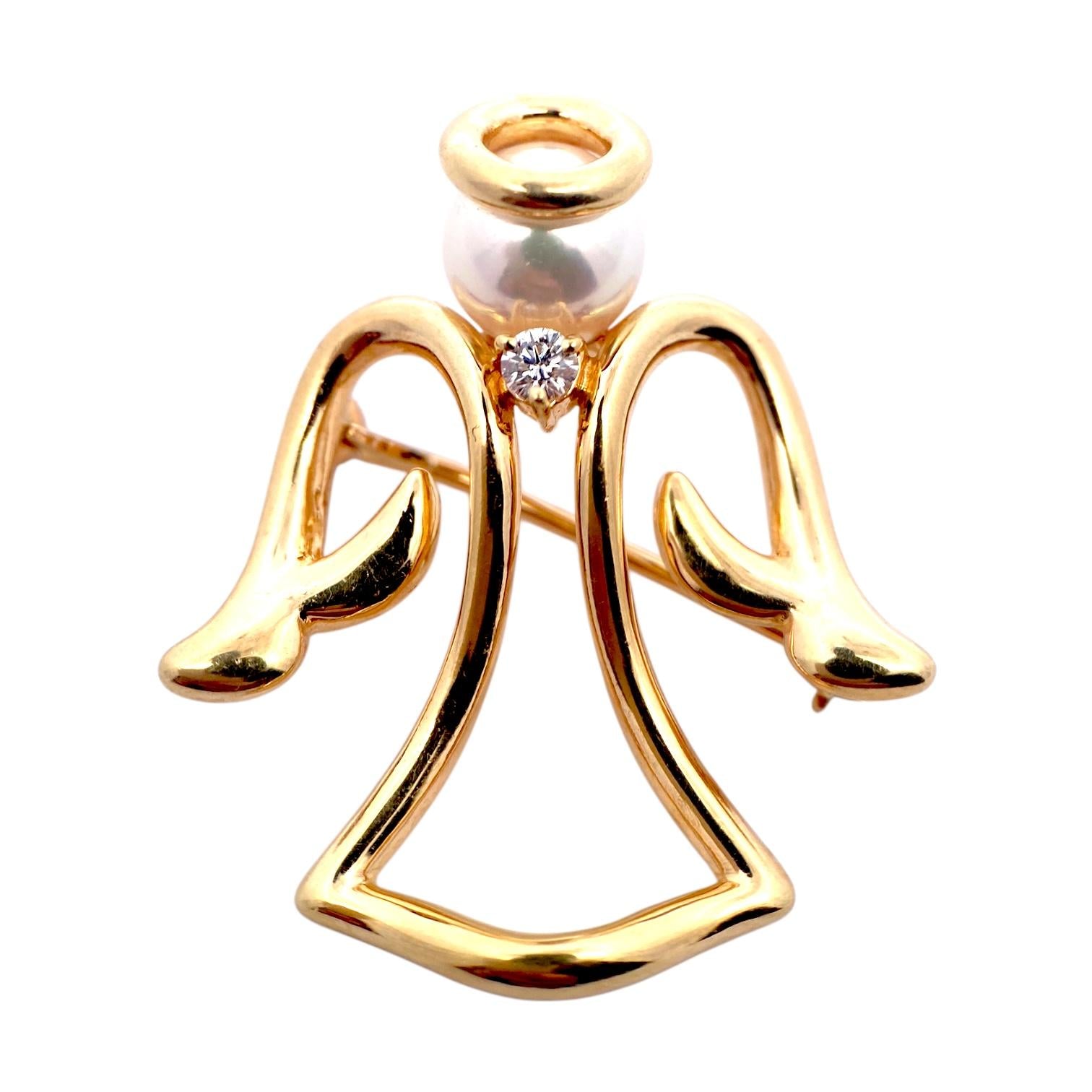 Mikimoto 18K Gold Akoya Pearl and Diamond Angel Pin Brooch