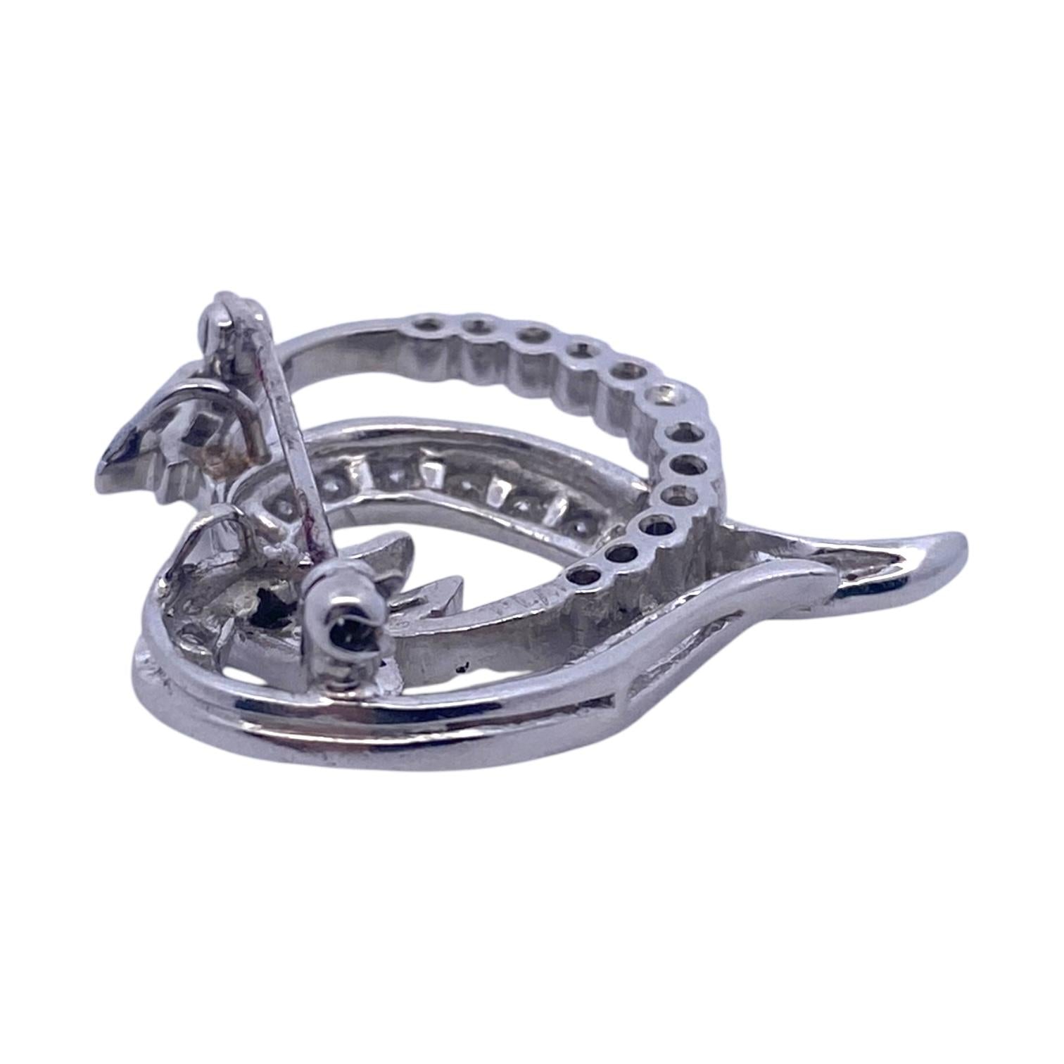 Vintage Platinum Diamond Heart and Arrow Pin Pendant