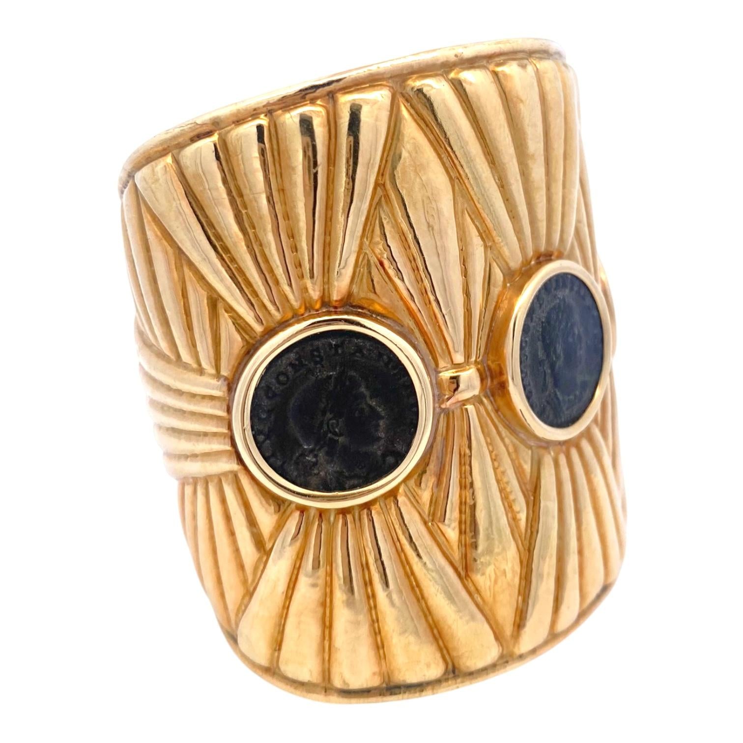 Large 18K Gold Roman Coins Cuff Bracelet