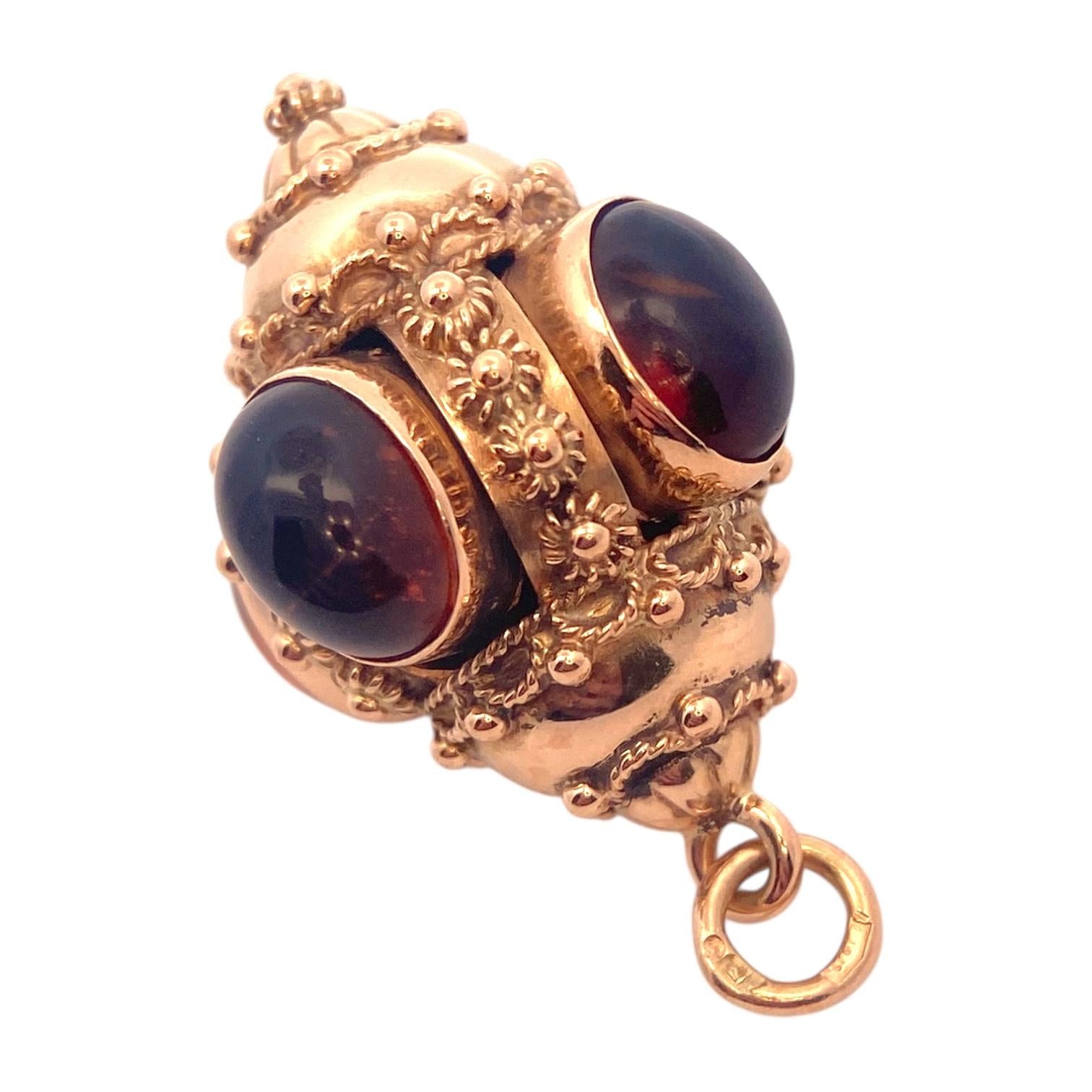 Etruscan Revival Italian 18K Citrine Cabochon Charm Pendant