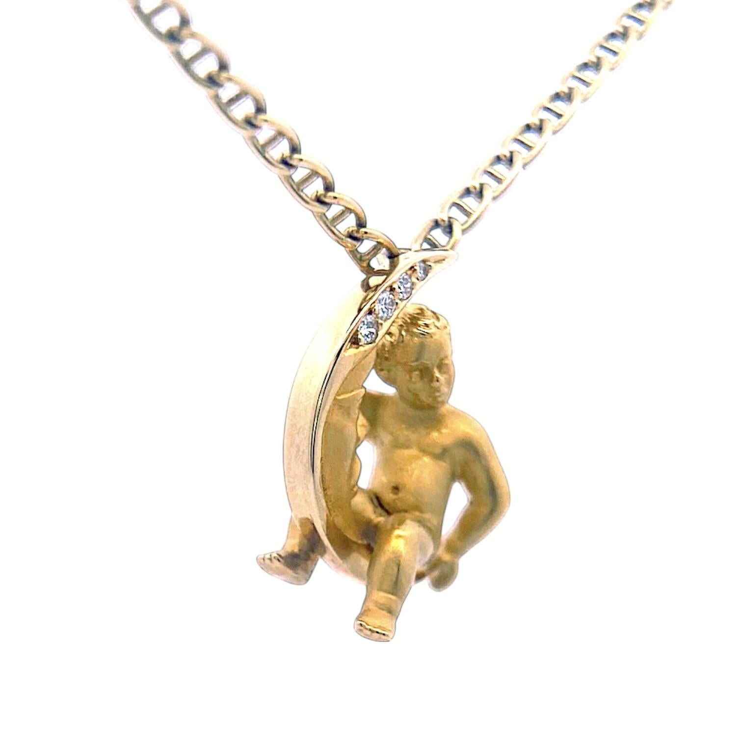Carrera Y Carrera Diamond 18K Yellow Gold Moon Child Pendant Chain Necklace
