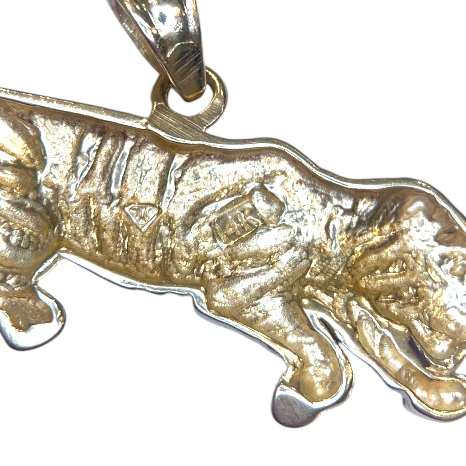 Vintage 14K Yellow Gold Black Enamel Tiger Pendant