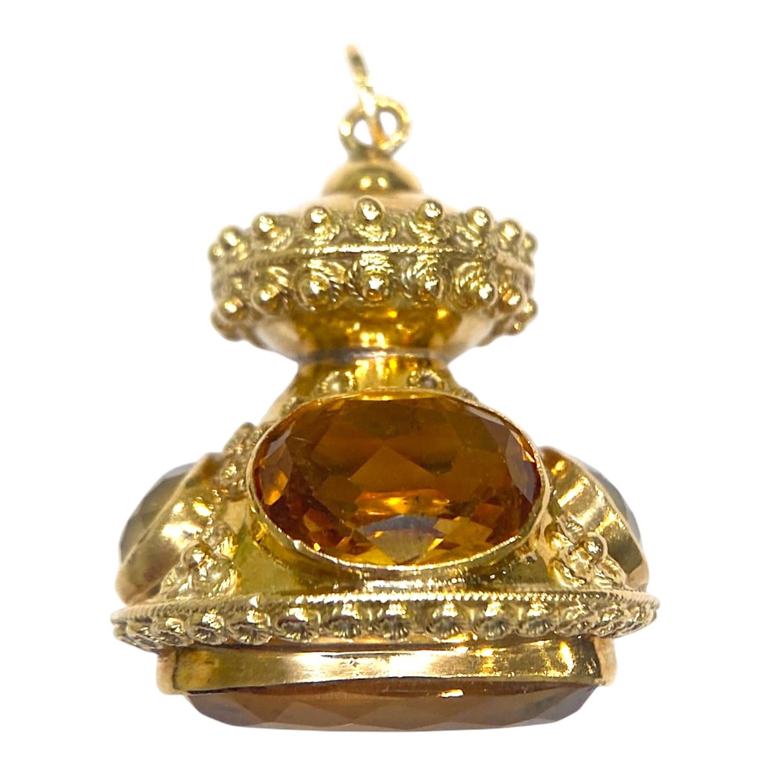Etruscan Revival 18K Gold Citrine Charm Pendant