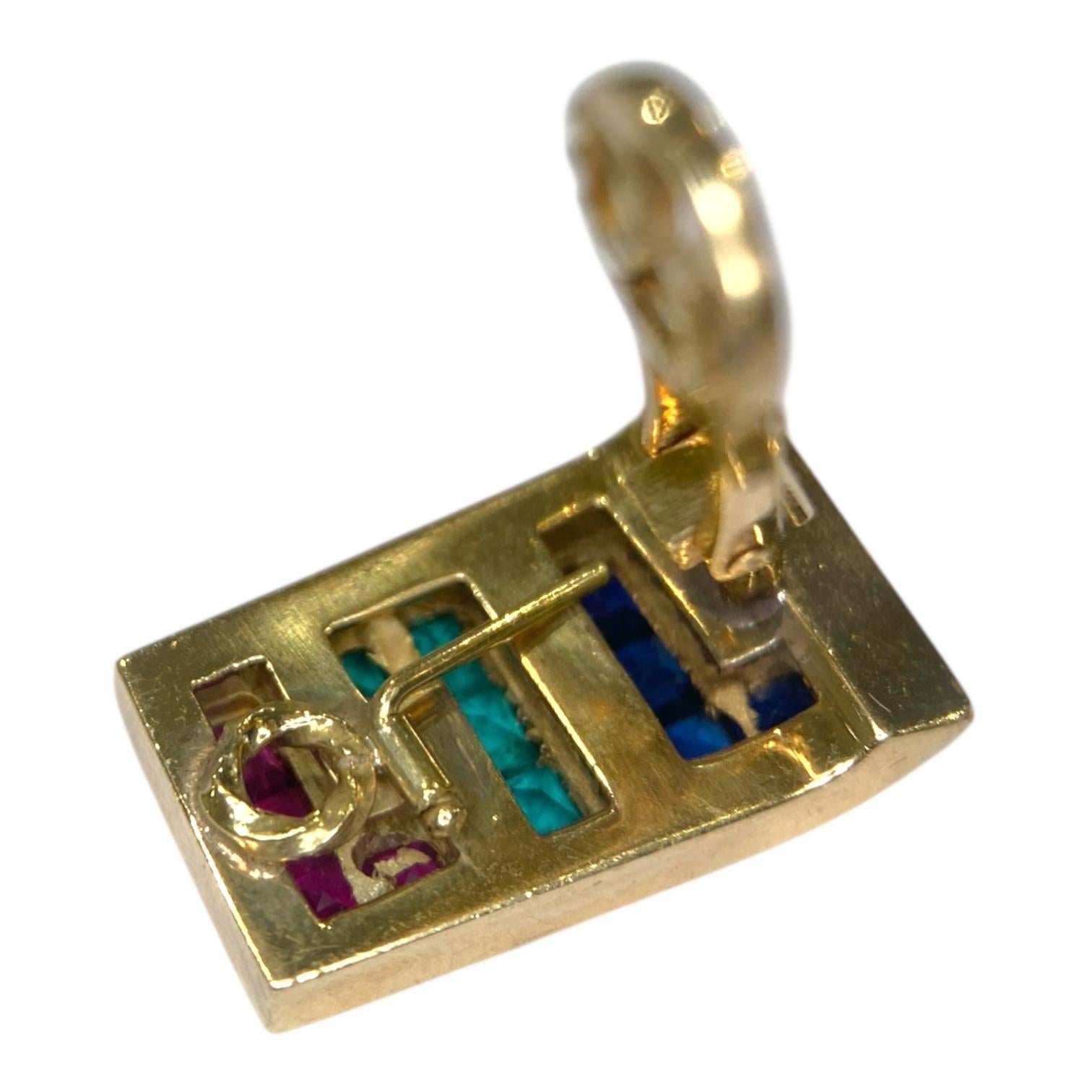 Vintage 18K Gold Emerald Ruby Sapphire Diamond Earrings