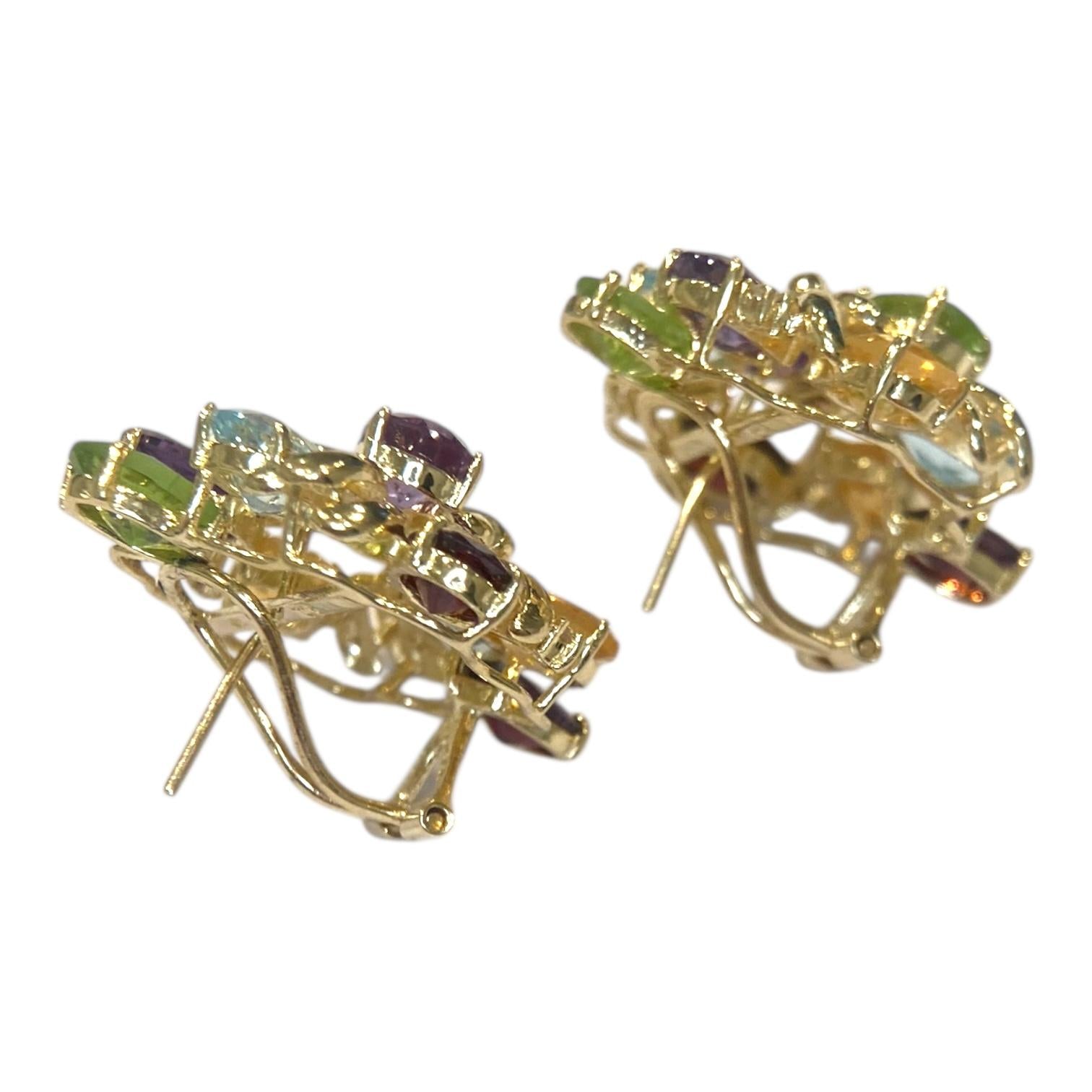 Vintage 14K Gold Multi Gemstone Tutti Frutti Earrings