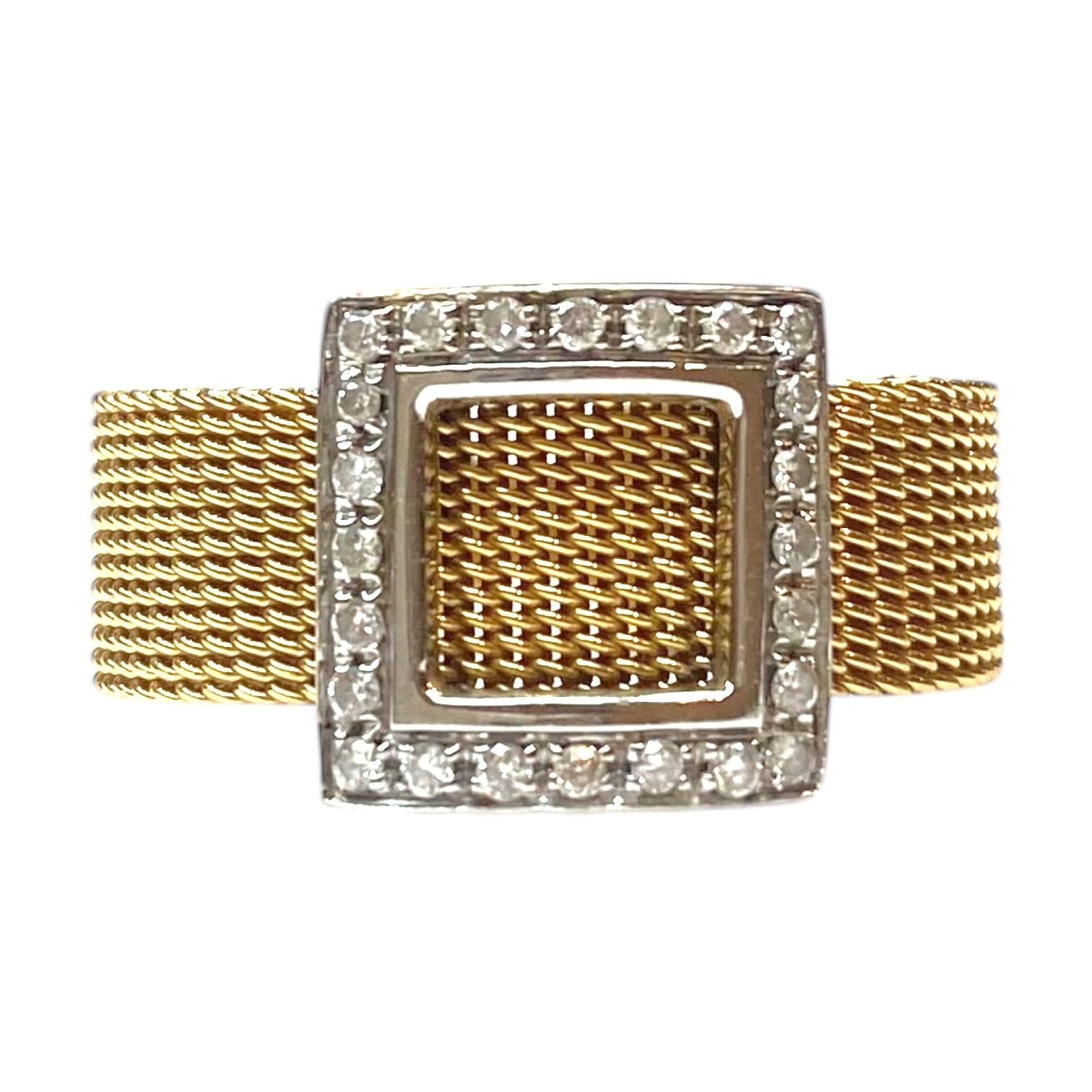 Vintage 18K Diamond Mesh Band Ring