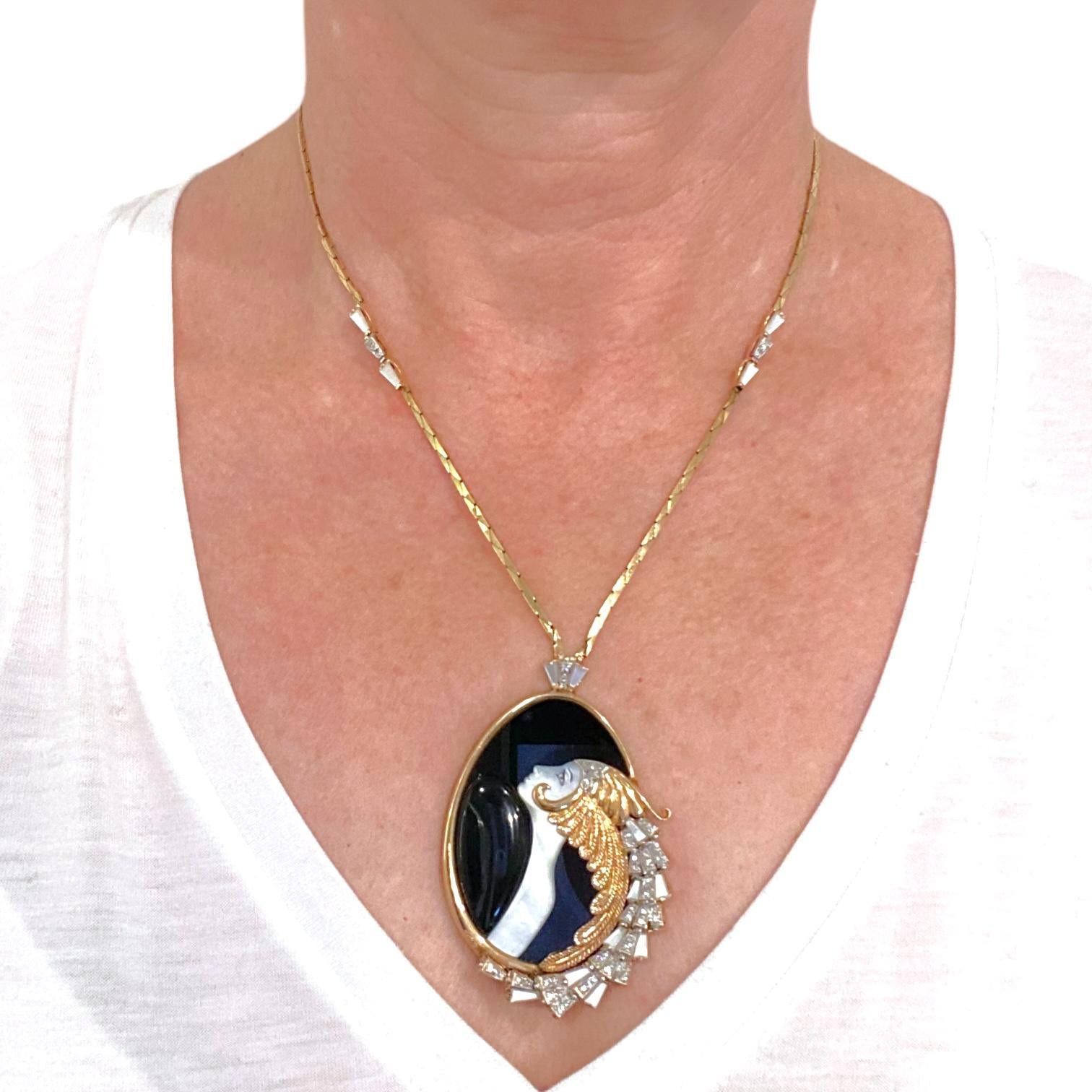 Erté Beauty and the Beast 14K Yellow Gold Necklace