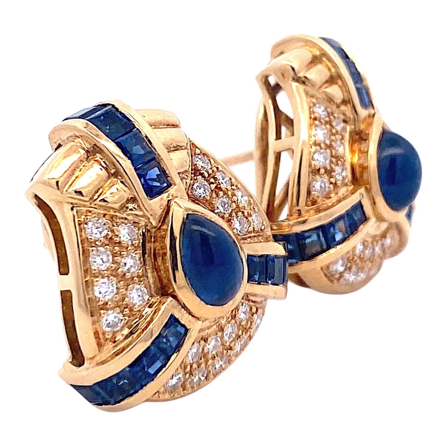 Vintage 18K Sapphire & Diamond Earrings