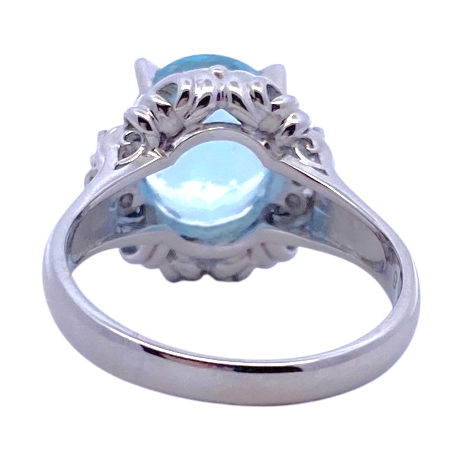 Platinum Aquamarine and Diamond Ring