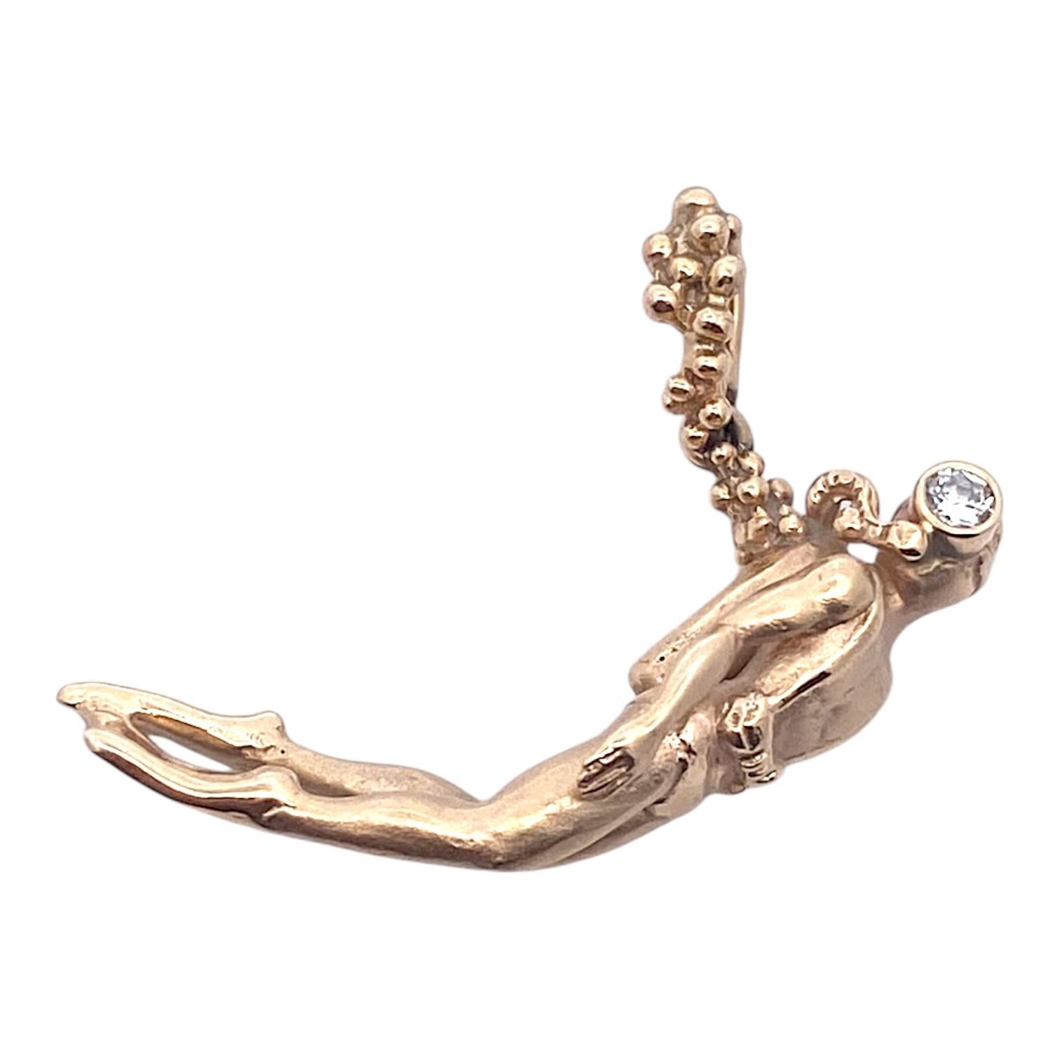 Vintage 14K Diamond Set Scuba Diver Charm Pendant
