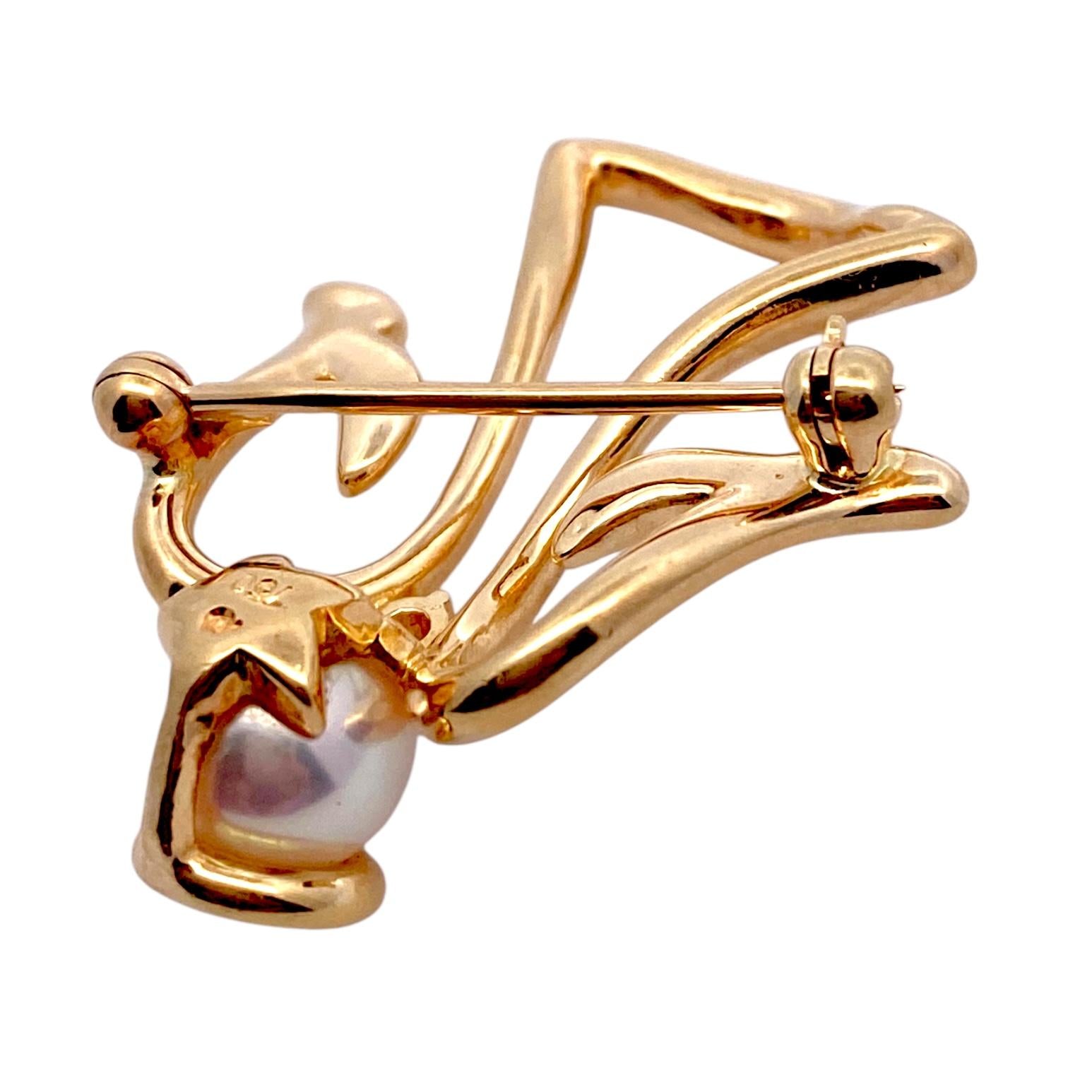 Mikimoto 18K Gold Akoya Pearl and Diamond Angel Pin Brooch