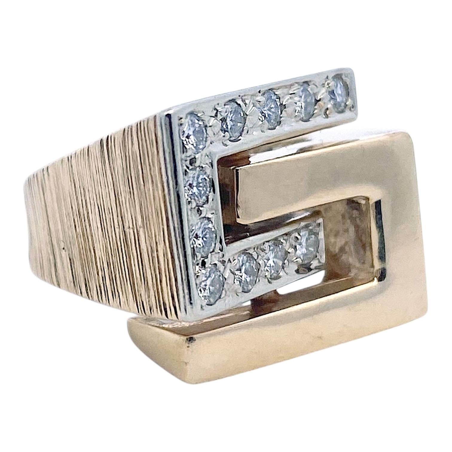 Vintage 14K Gold Mid Century Geometric Diamond Ring