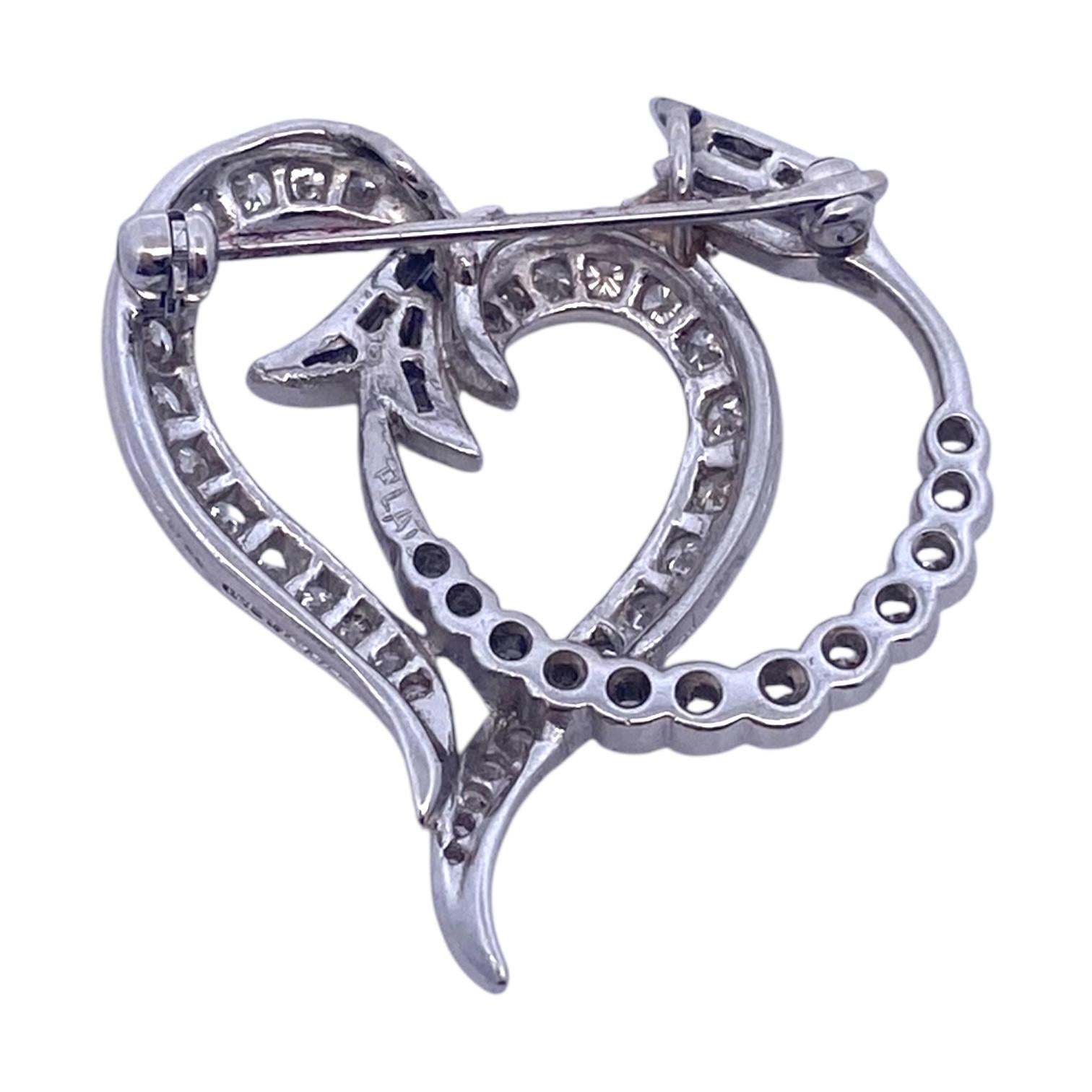 Vintage Platinum Diamond Heart and Arrow Pin Pendant