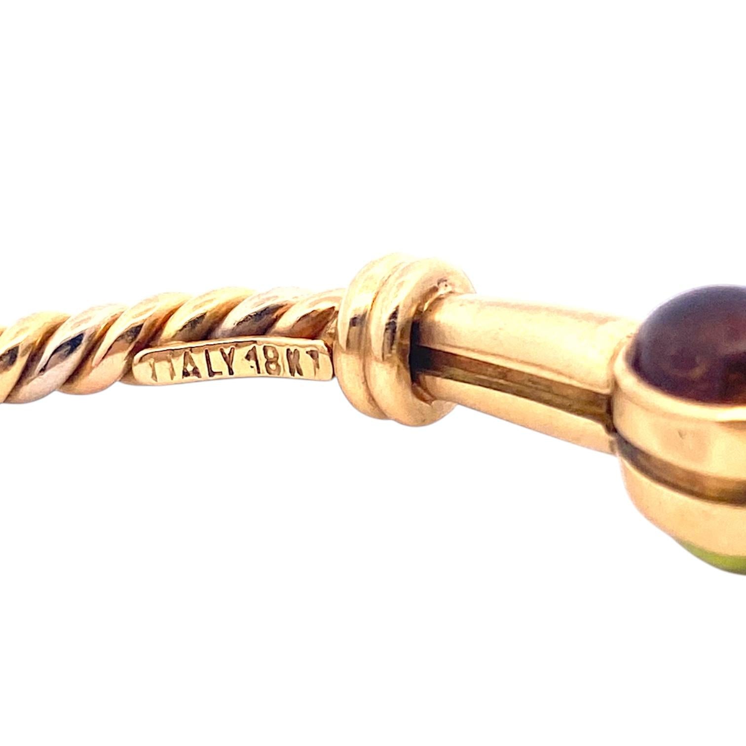 Vintage 18K Gold Multi Gemstone Twisted Bangle Bracelet