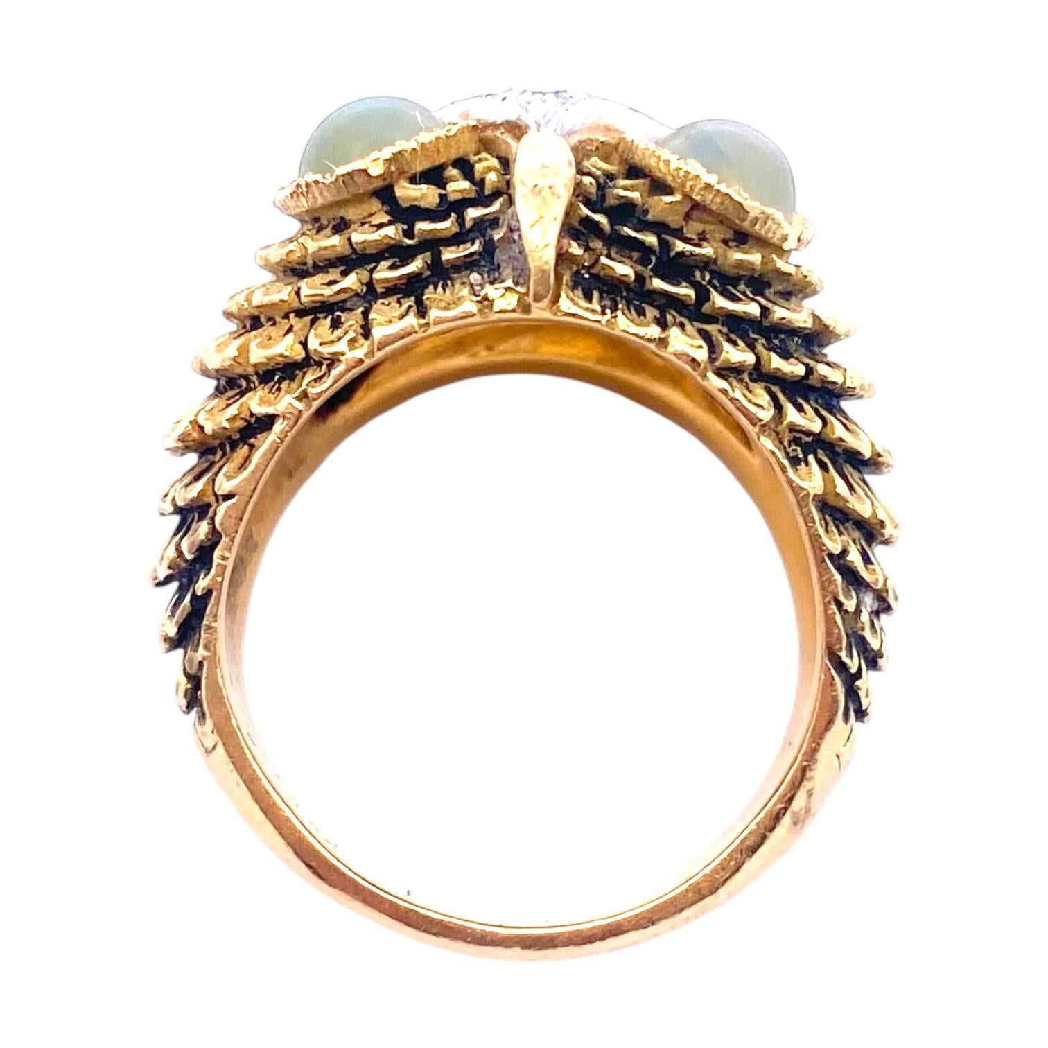 Vintage 18K Gold Diamond Owl Ring with Chrysoberyl Eyes