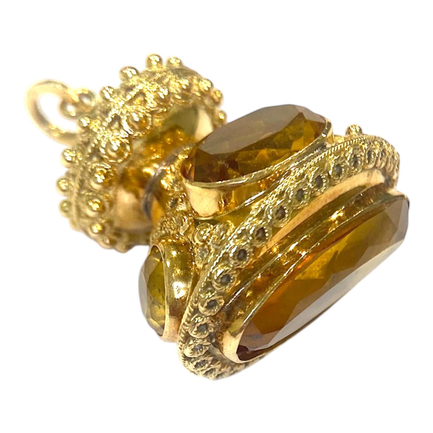 Etruscan Revival 18K Gold Citrine Charm Pendant