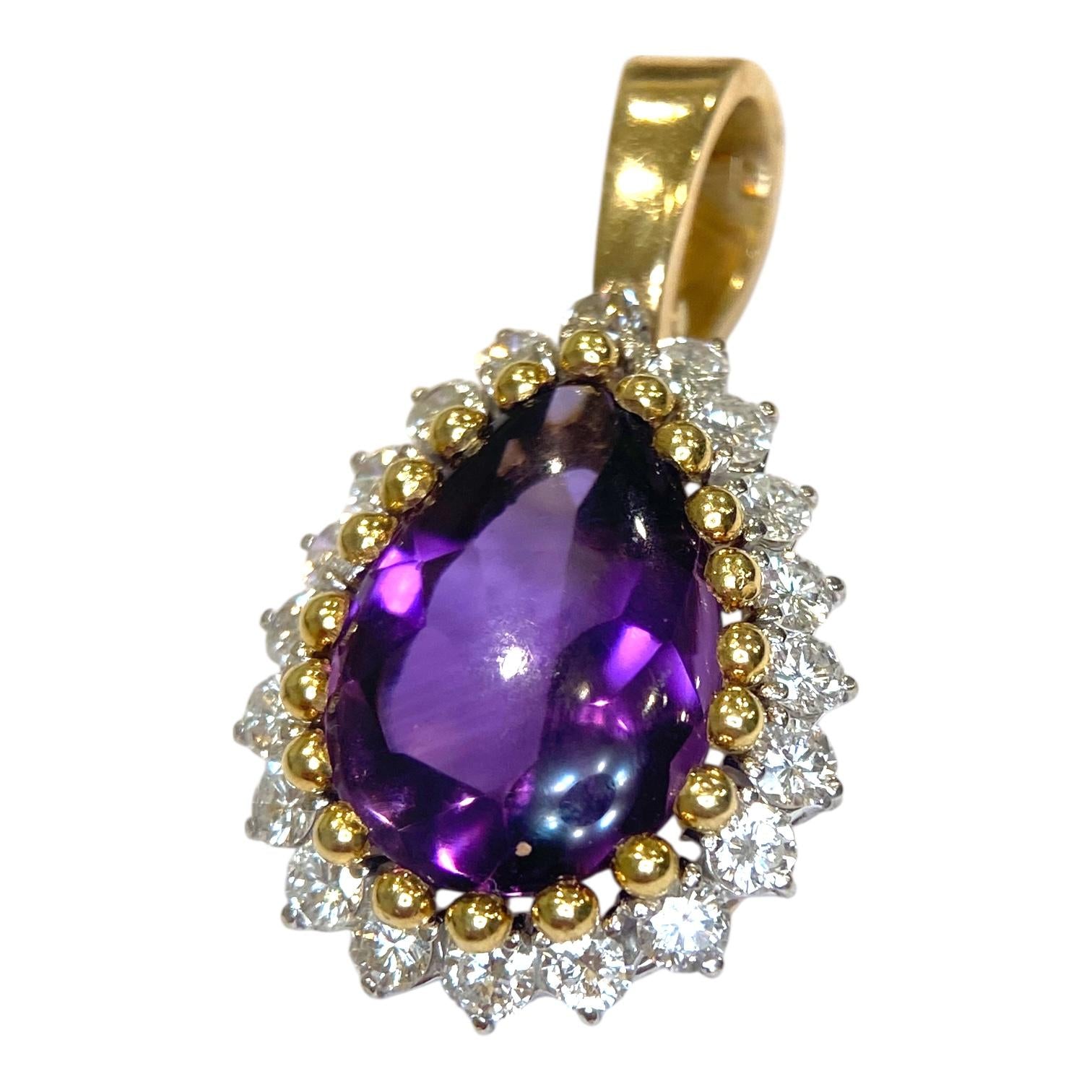 Vintage 14K Gold Amethyst & Diamond Pendant Enhancer