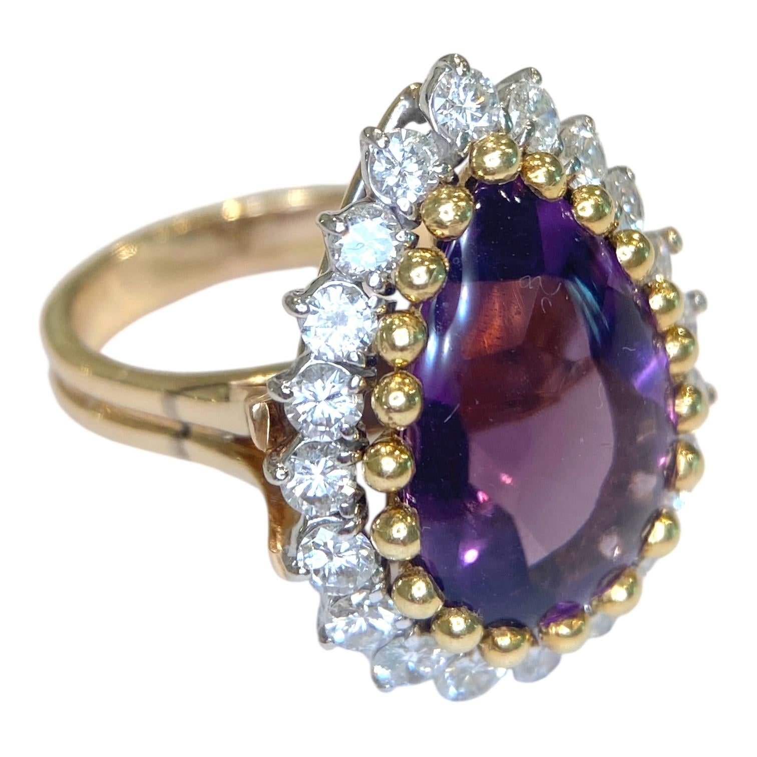 Vintage 14K Gold Amethyst & Diamond Ring
