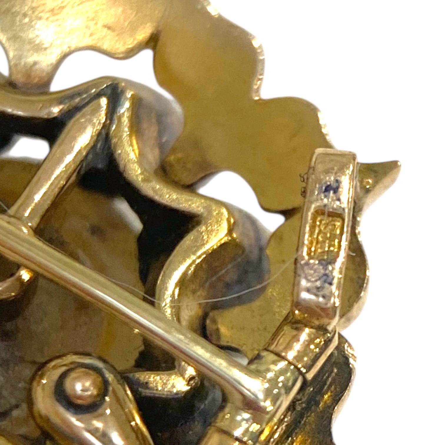 Antique 14K Pearl Diamond Enamel Brooch Pendant