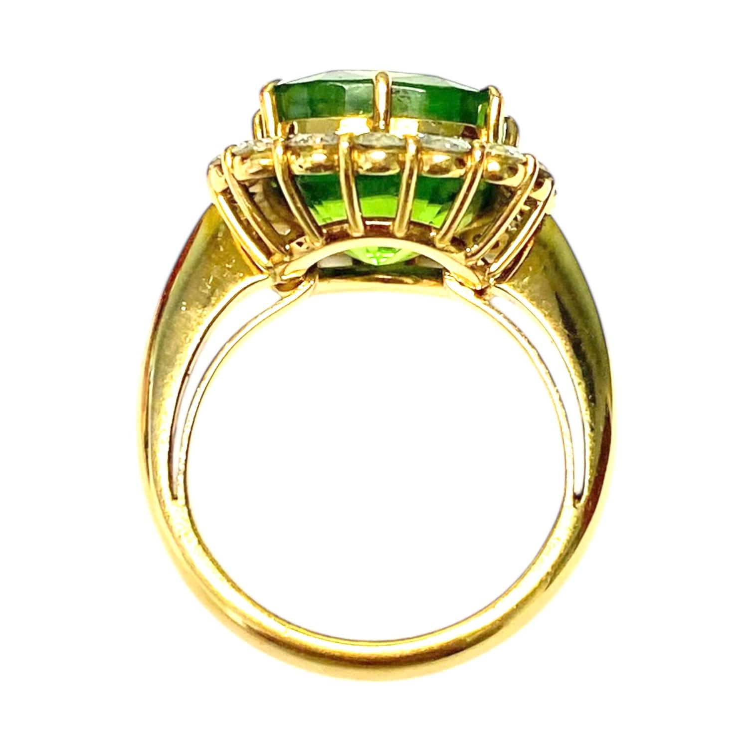 18K Yellow Gold Large Peridot and Diamond Ring