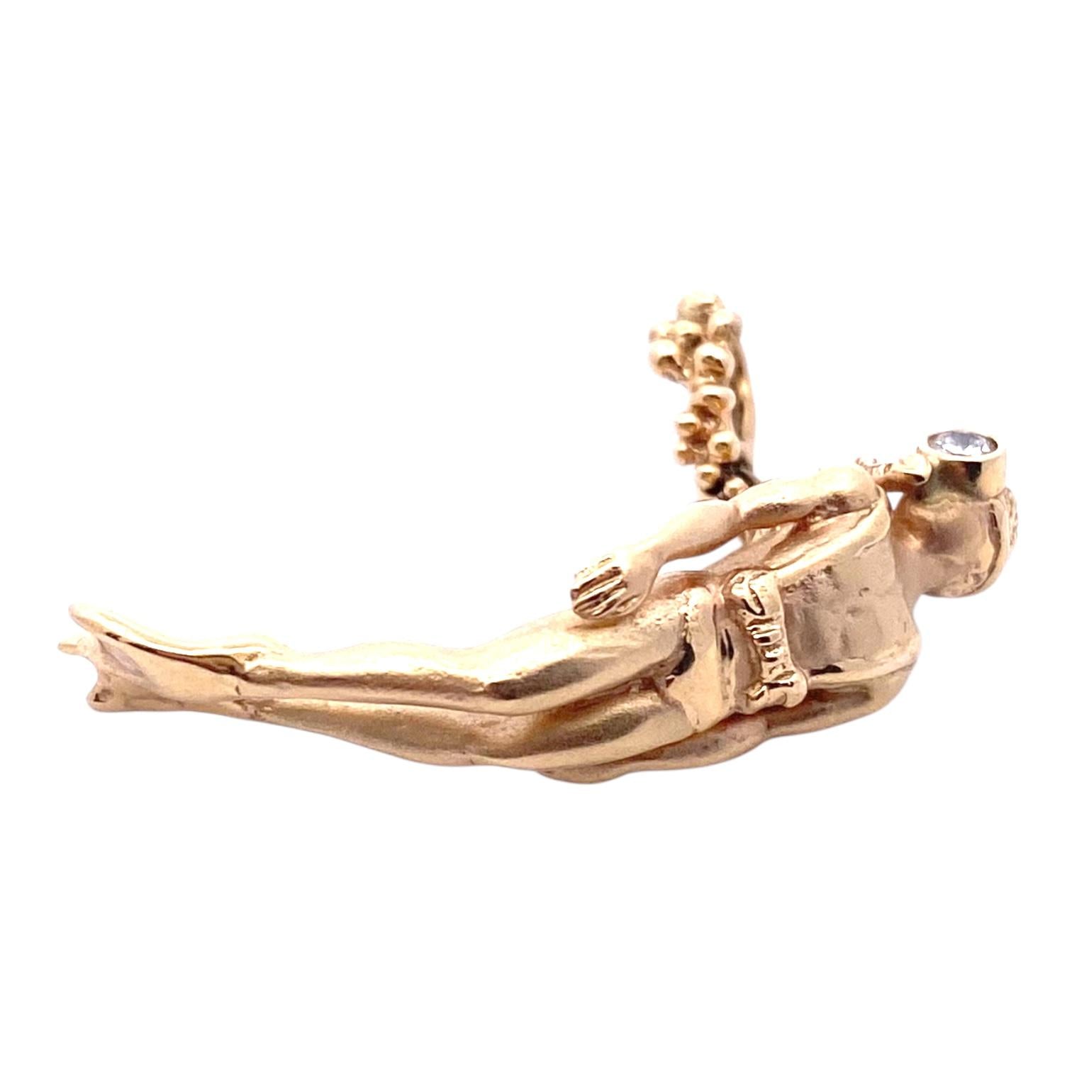Vintage 14K Diamond Set Scuba Diver Charm Pendant