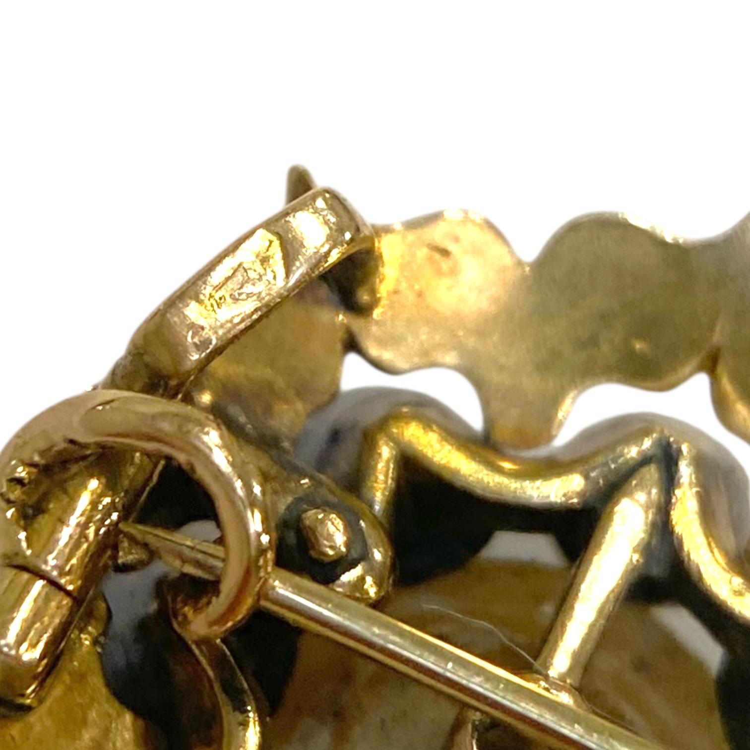 Antique 14K Pearl Diamond Enamel Brooch Pendant