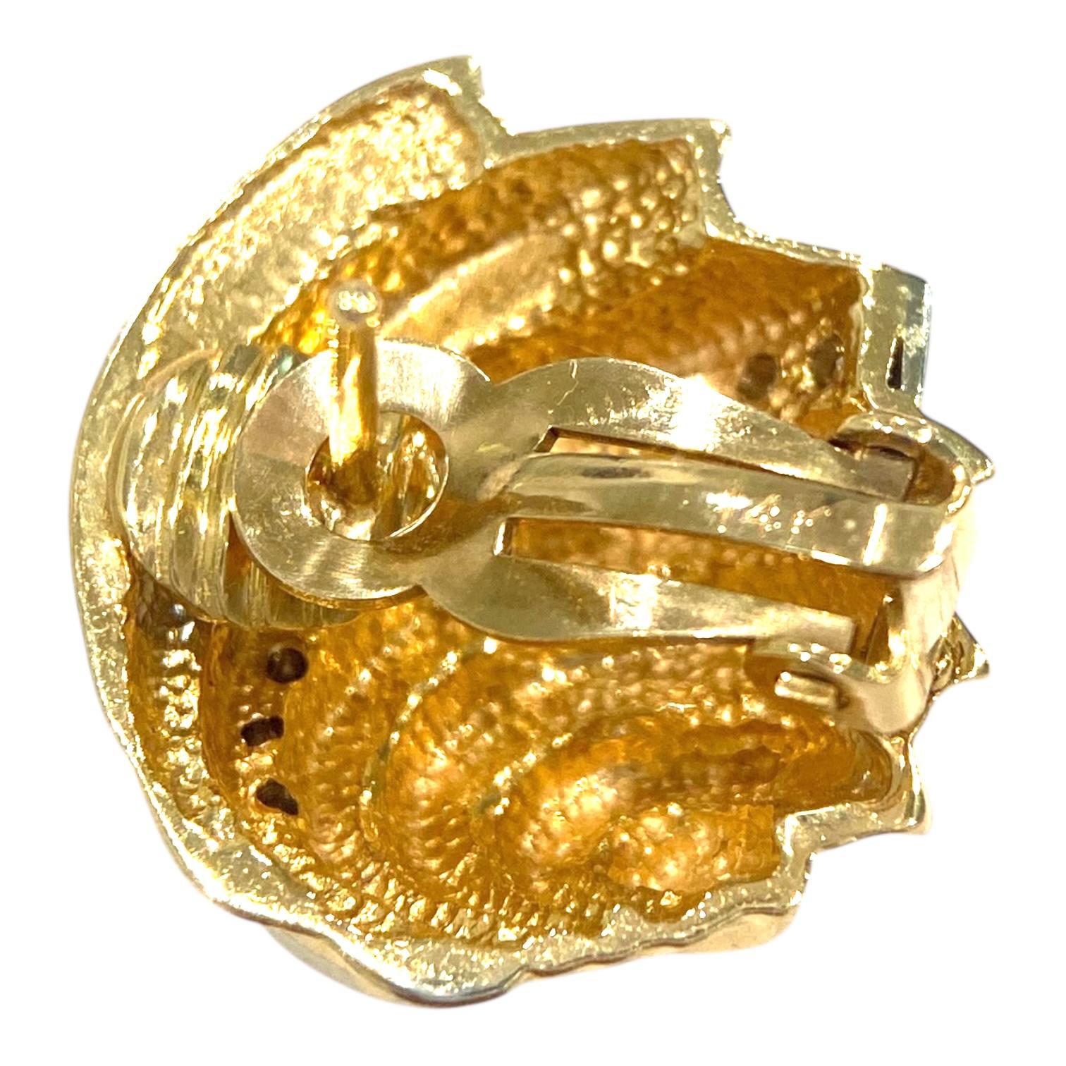 Vintage 14K Yellow Gold Diamond Sea Shell Earrings