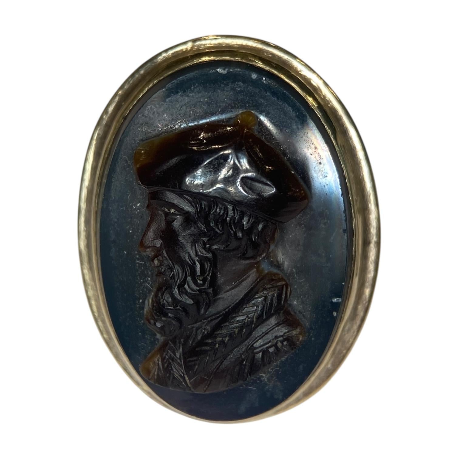 Antique 14K Gold Agate Cameo Ring