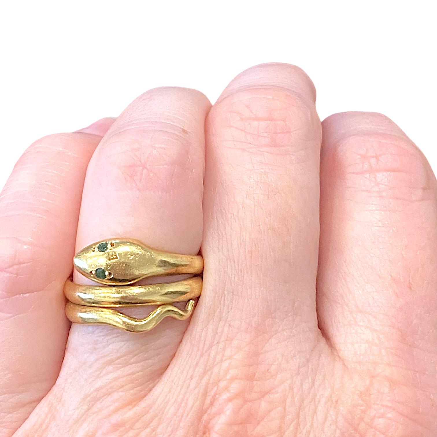 Vintage 18K Snake Ring with Emerald Eyes - HIGH KARAT LLC