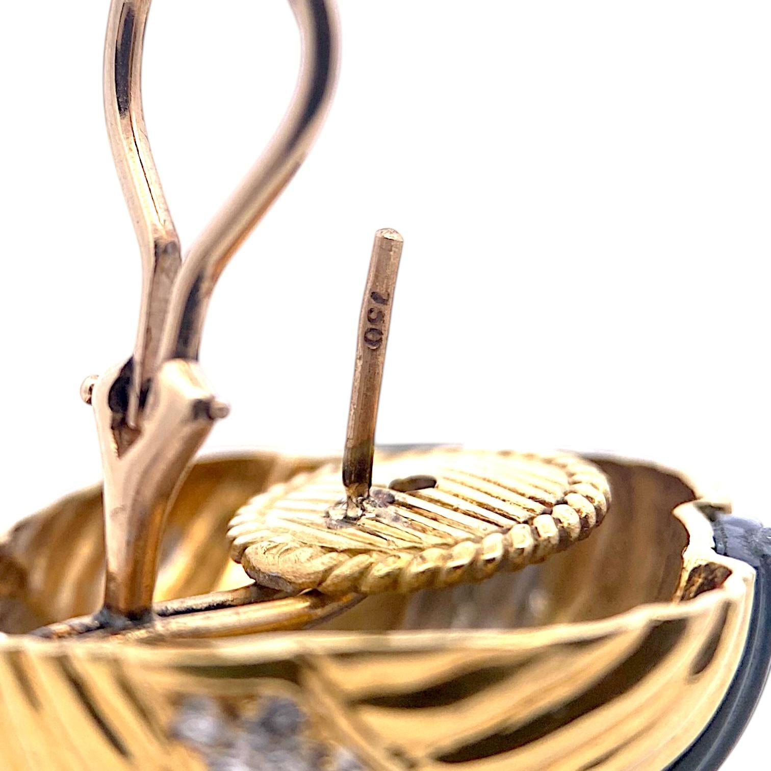 Vintage 18K Carved Onyx and Diamond Dome Earrings