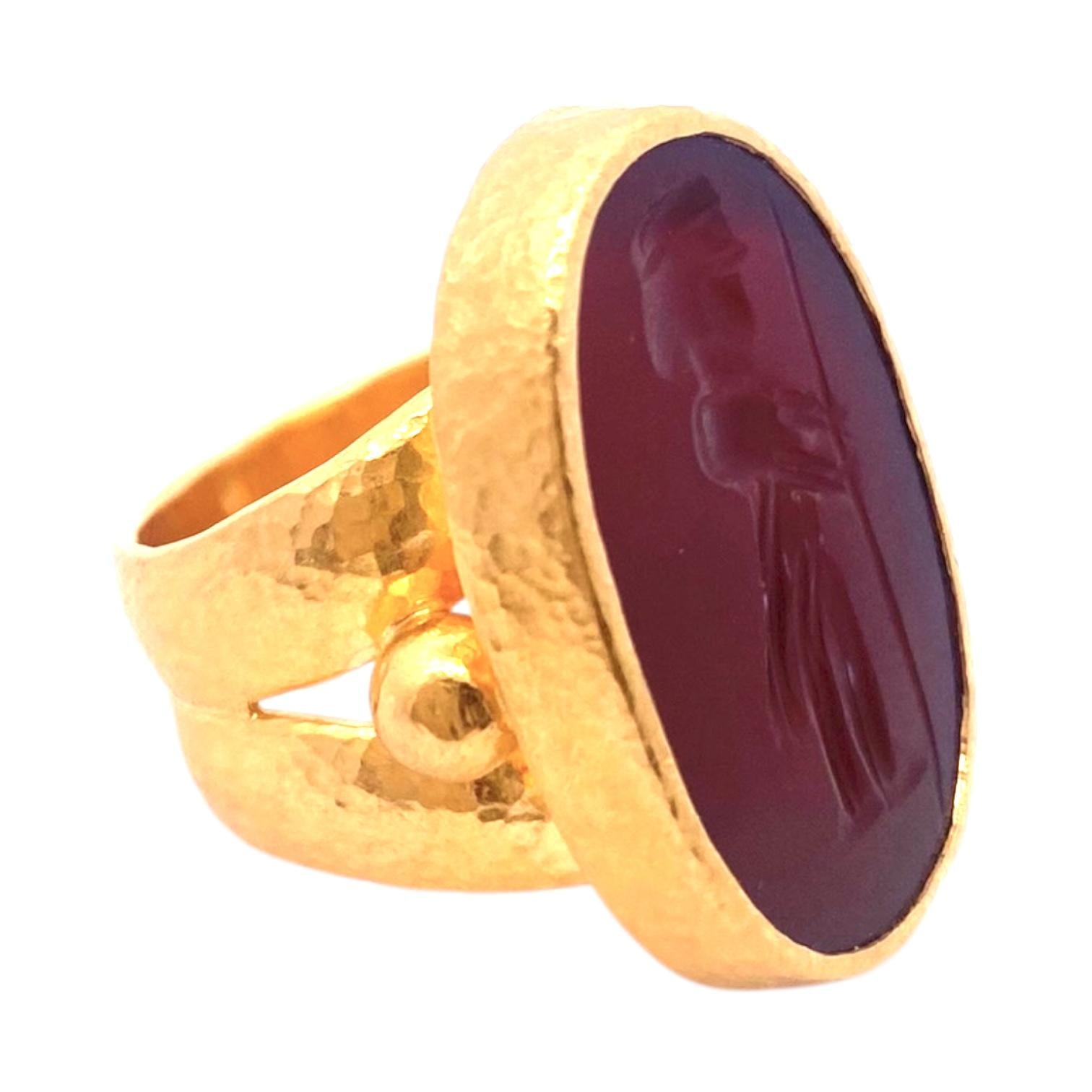 GURHAN Antiquities 24K Gold Large Carnelian Intaglio Signet Ring