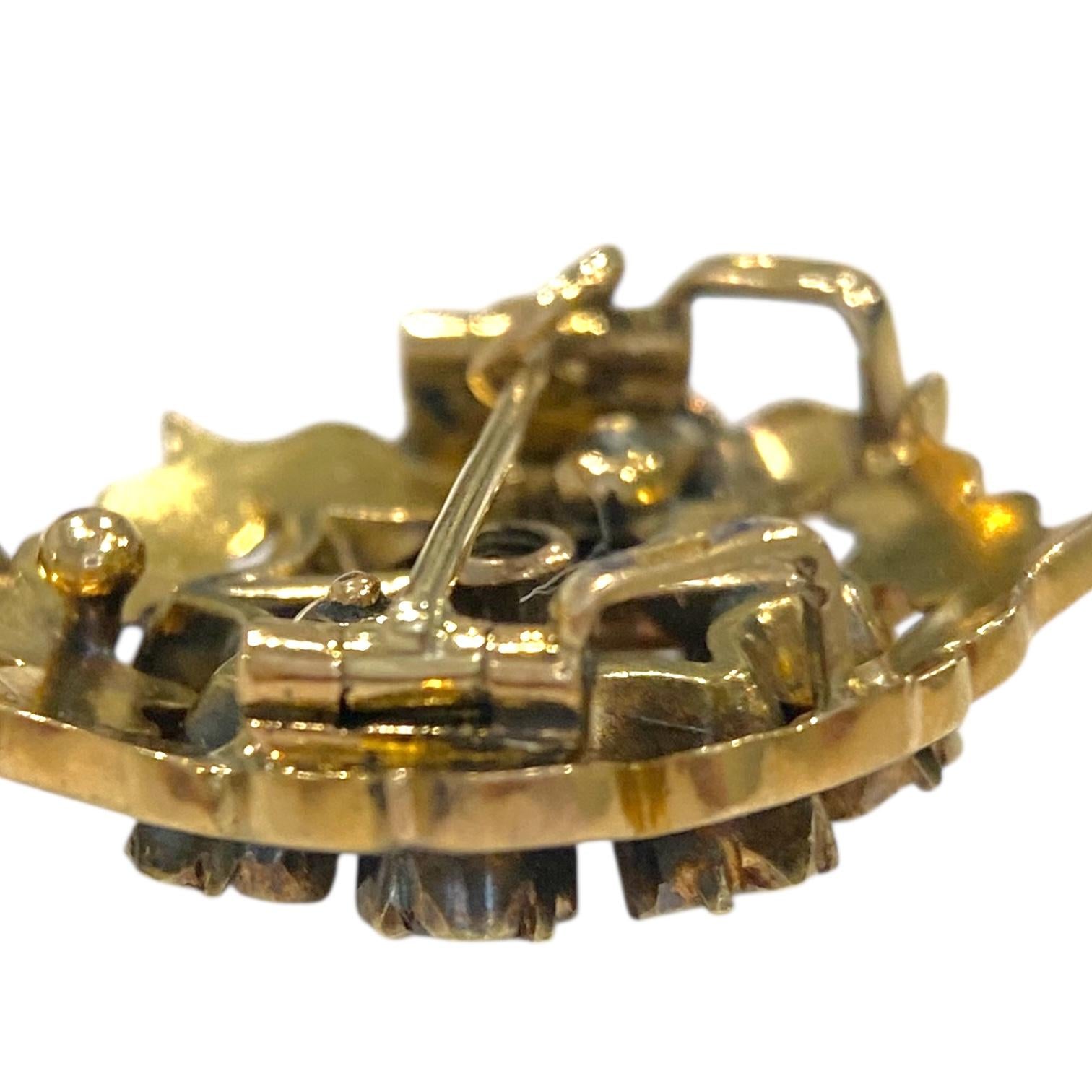 Antique 14K Pearl Diamond Enamel Brooch Pendant