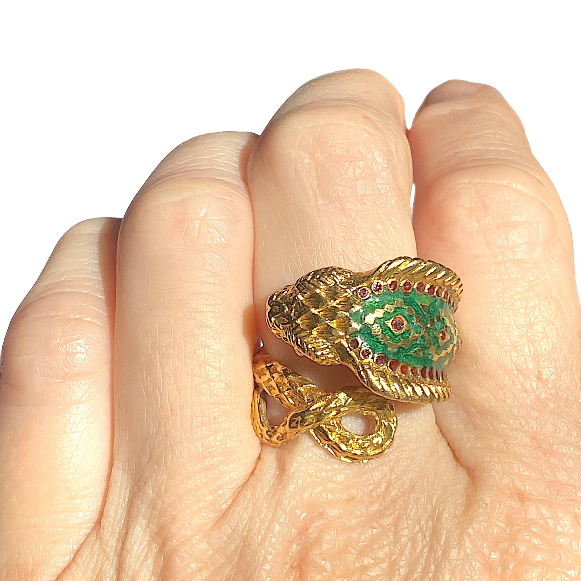 Vintage GSM Greece 18K Enamel Cobra Ring
