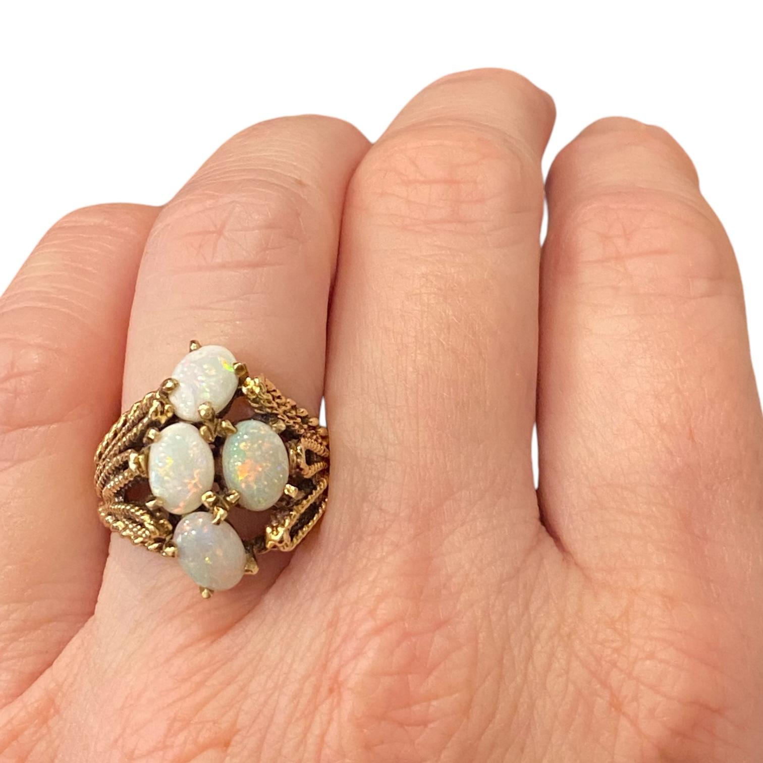 Vintage 14K Gold Opal Cluster Ring