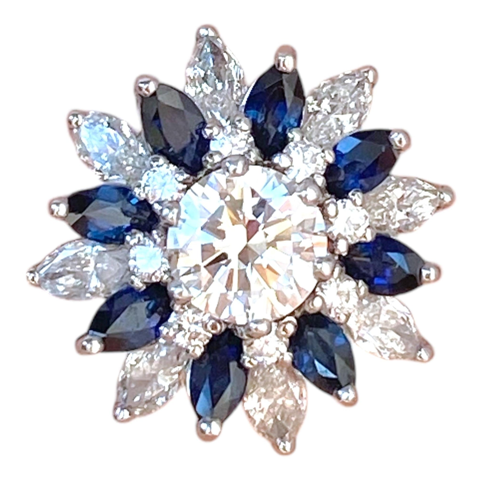 Vintage 14K White Gold GIA Certified Diamond & Sapphire Ring