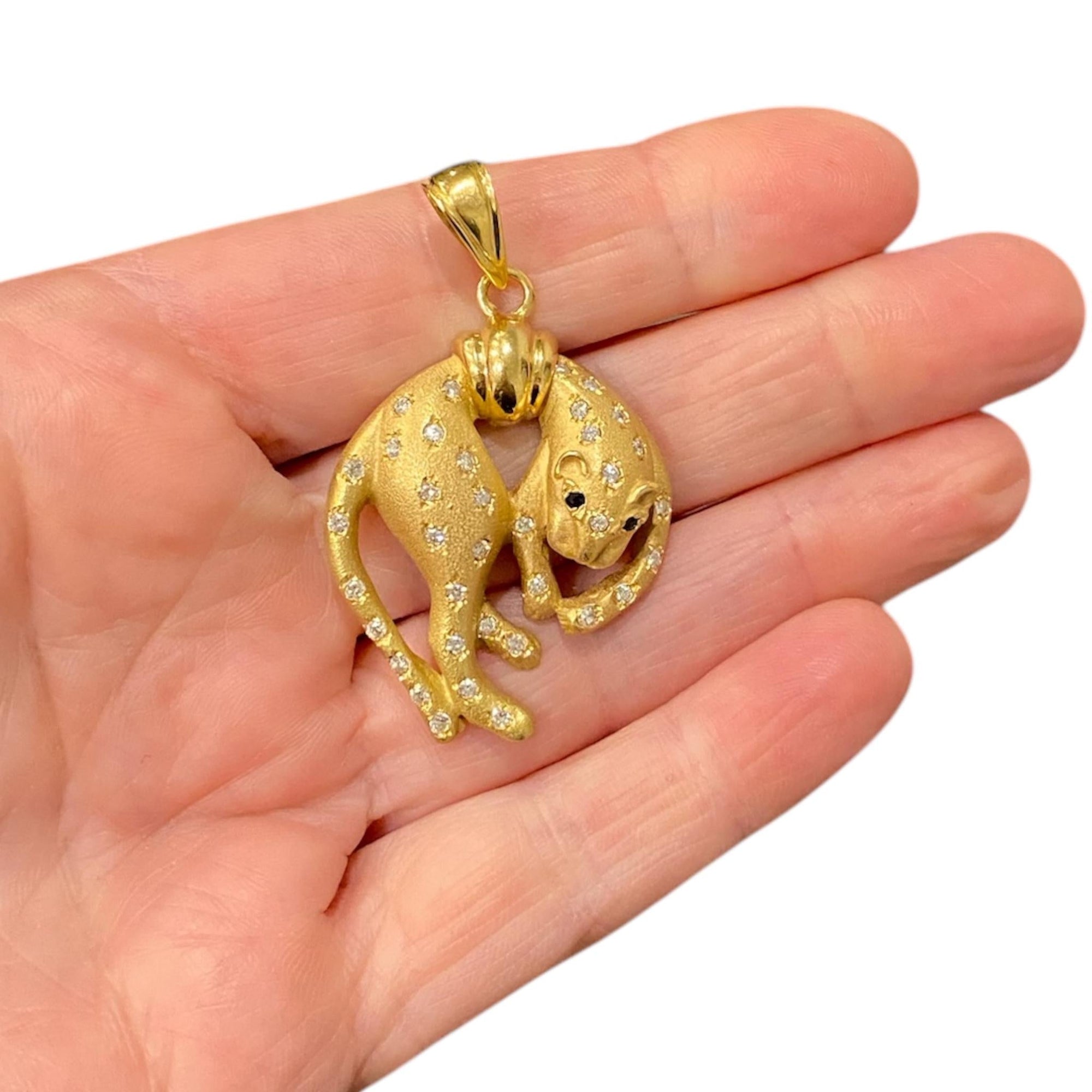 Vintage 18K Gold Diamond Set Panther Pendant